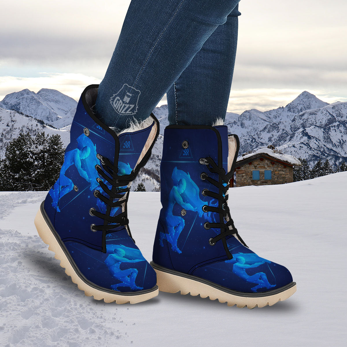 Astrological And Aquarius Signs Print Snow Boots-grizzshop
