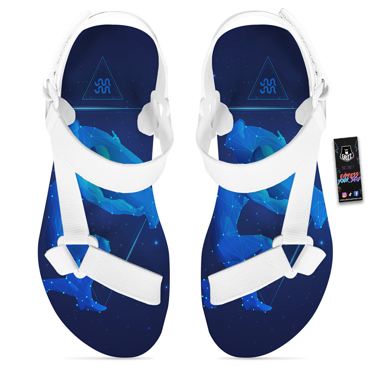 Astrological And Aquarius Signs Print White Open Toe Sandals-grizzshop