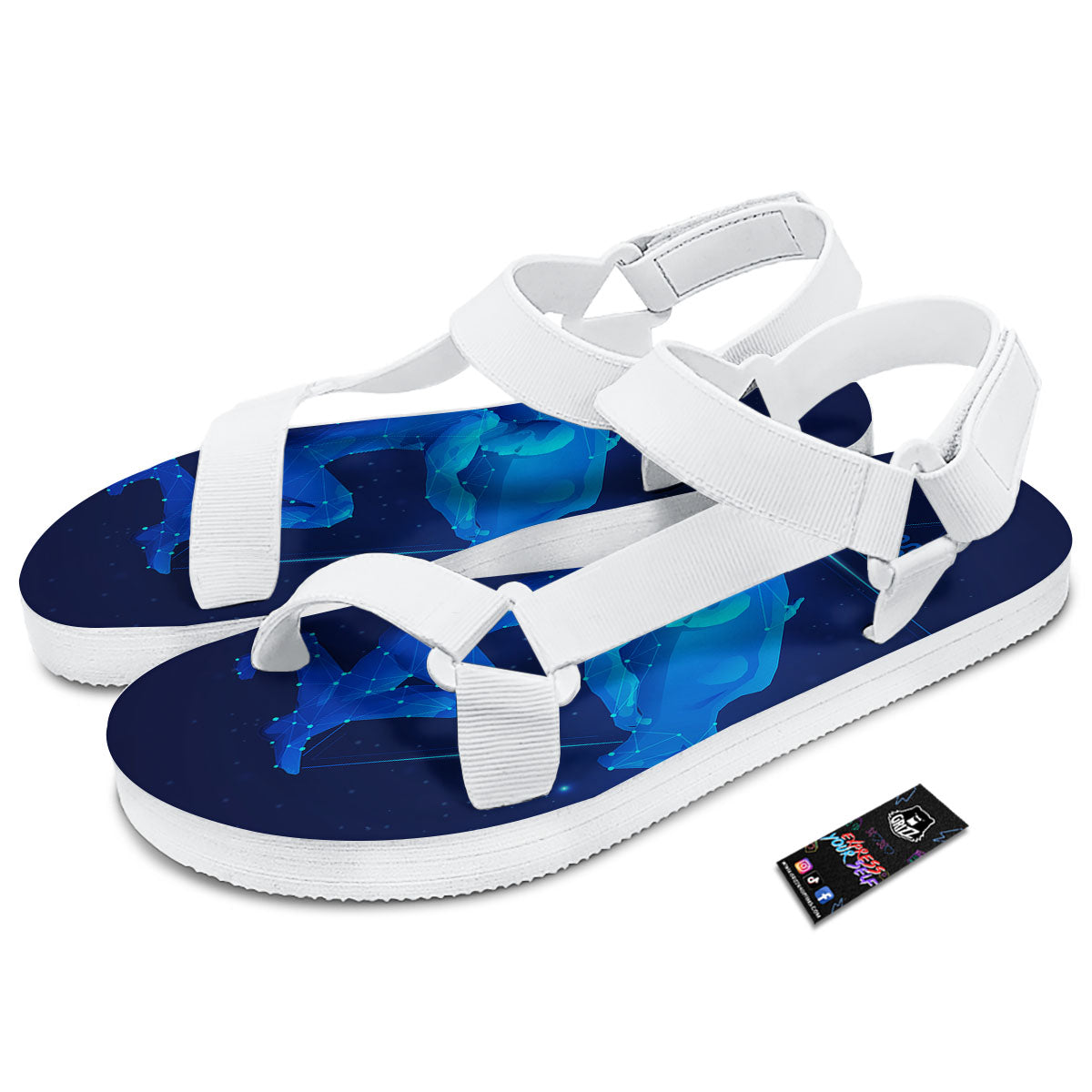Astrological And Aquarius Signs Print White Open Toe Sandals-grizzshop
