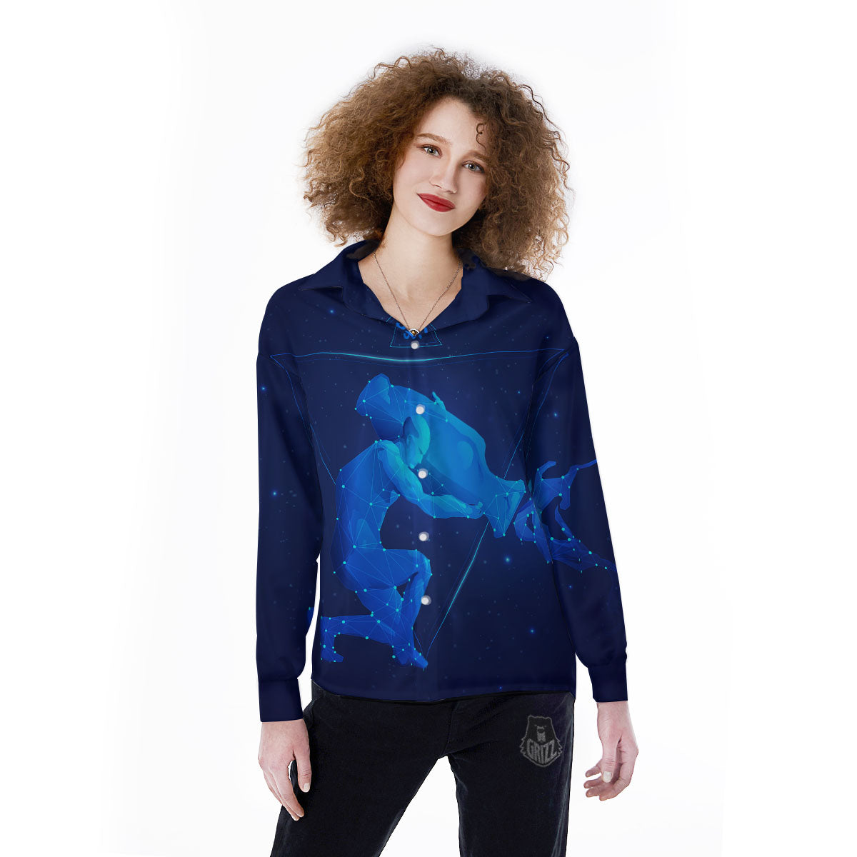 Astrological And Aquarius Signs Print Women's Long Sleeve Shirts-grizzshop