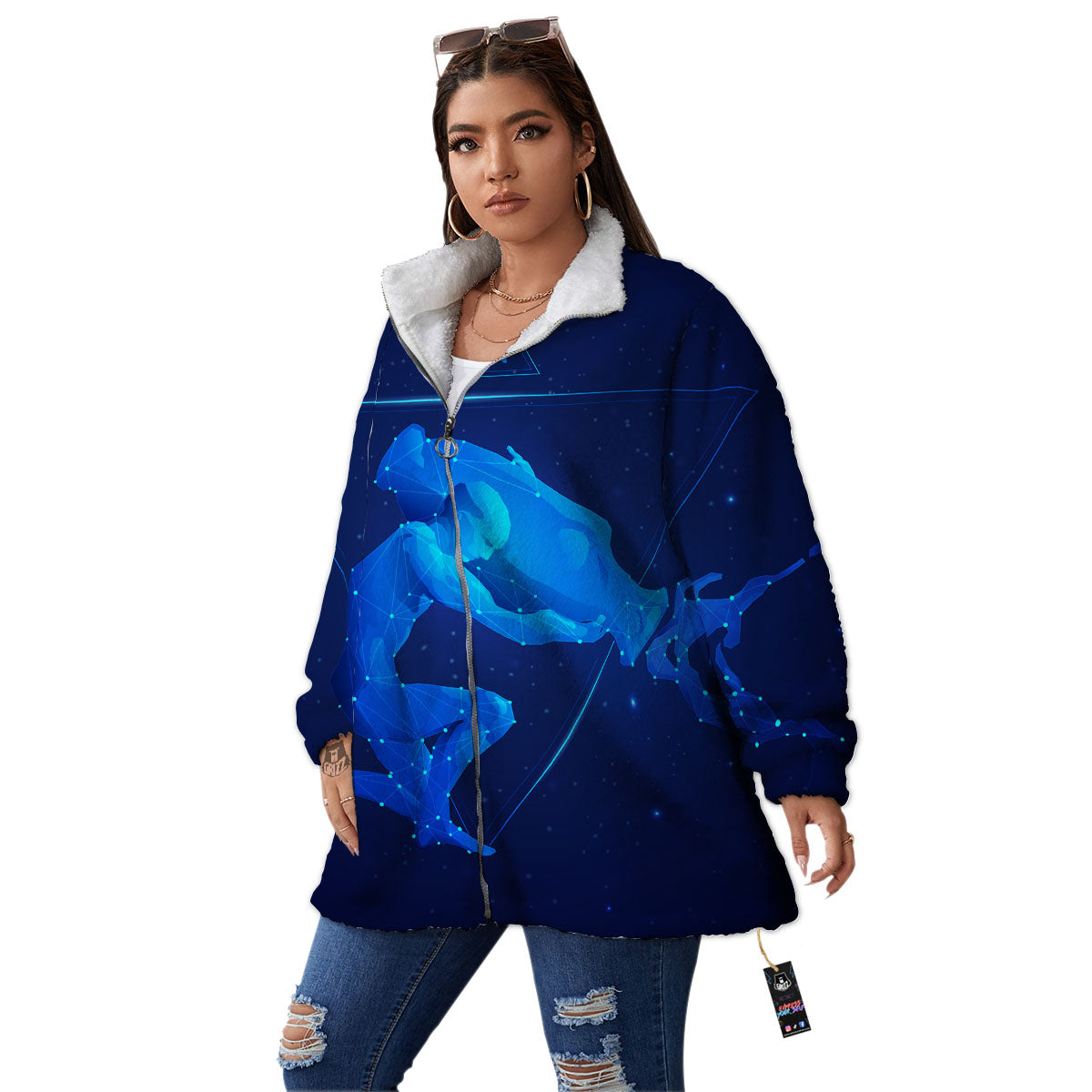 Astrological And Aquarius Signs Print Women's Sherpa Jacket-grizzshop
