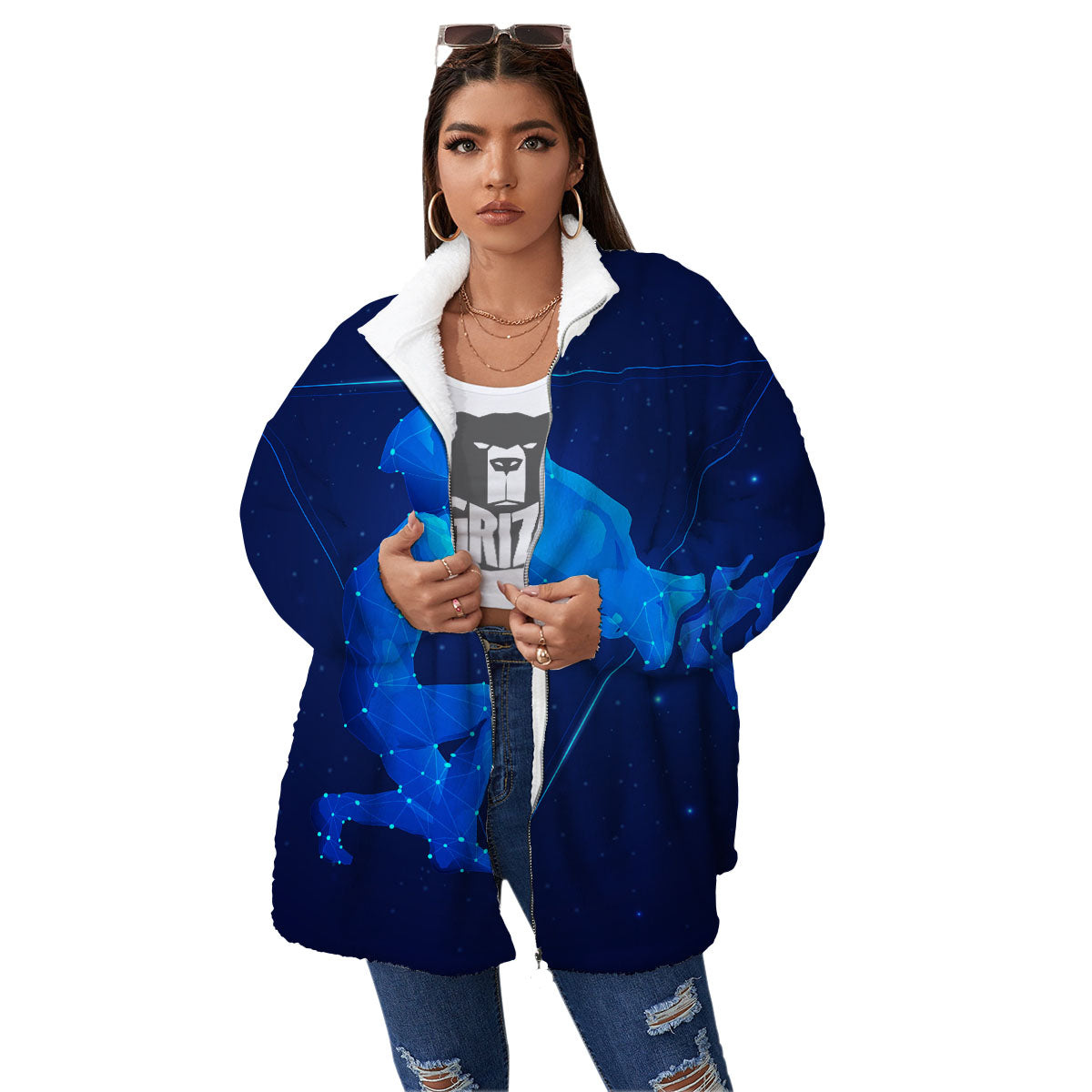 Astrological And Aquarius Signs Print Women's Sherpa Jacket-grizzshop