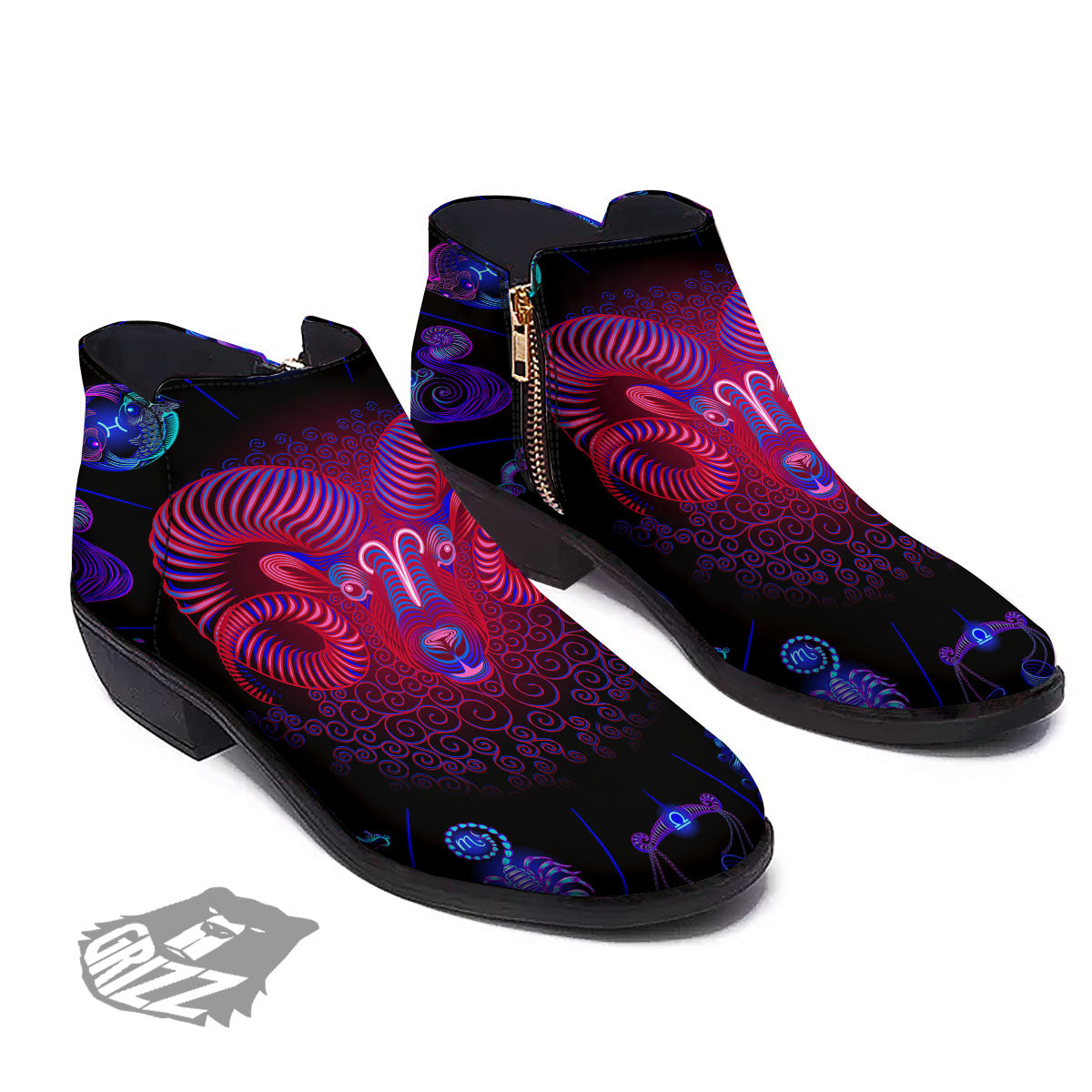 Astrological And Aries Signs Print Ankle Boots-grizzshop