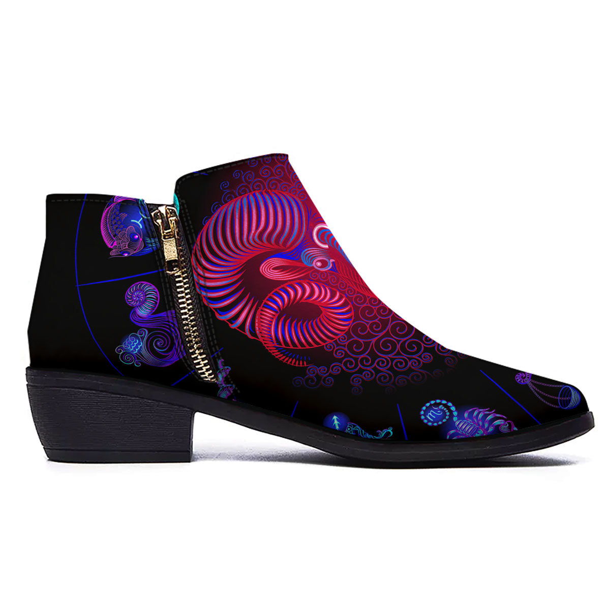 Astrological And Aries Signs Print Ankle Boots-grizzshop