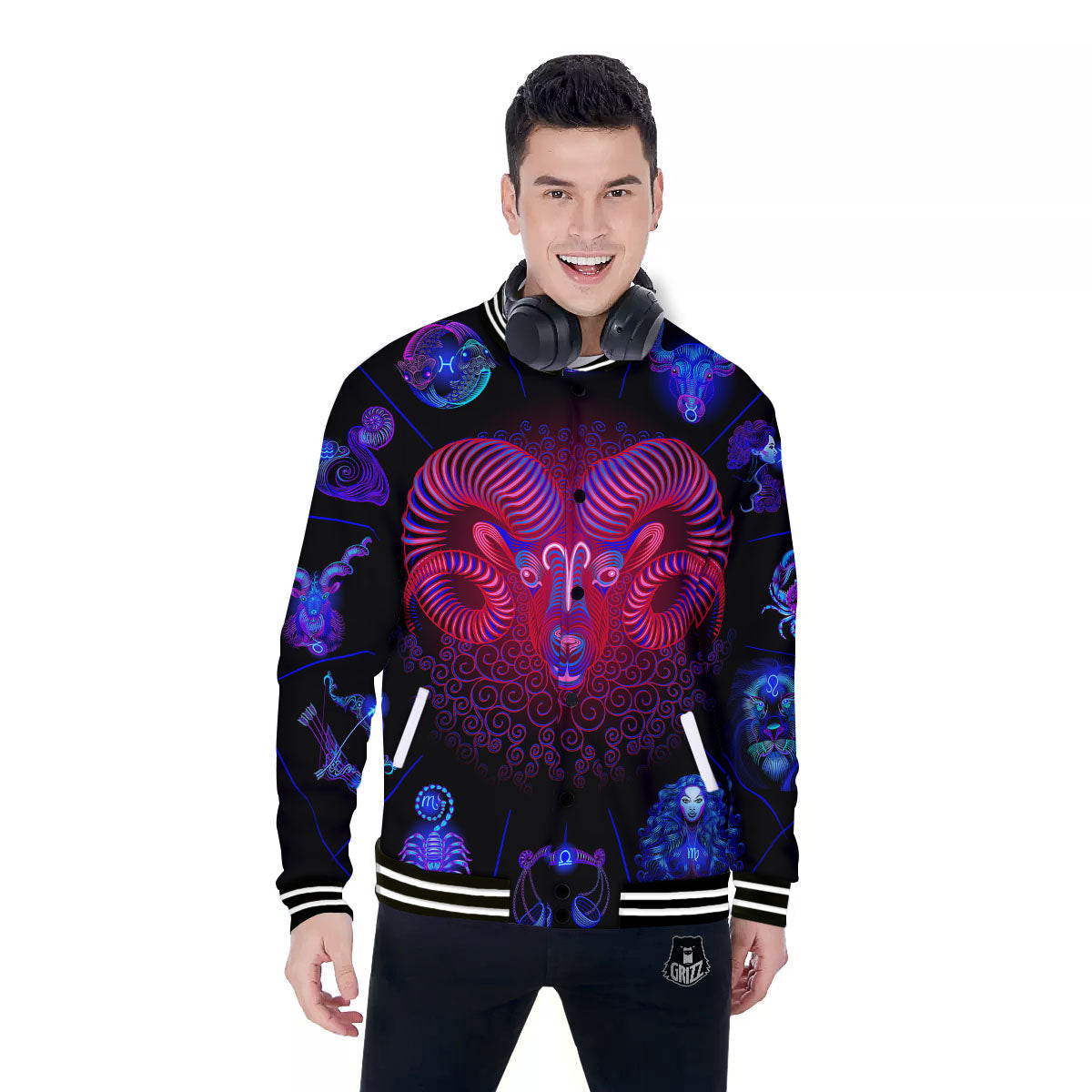 Astrological And Aries Signs Print Baseball Jacket-grizzshop