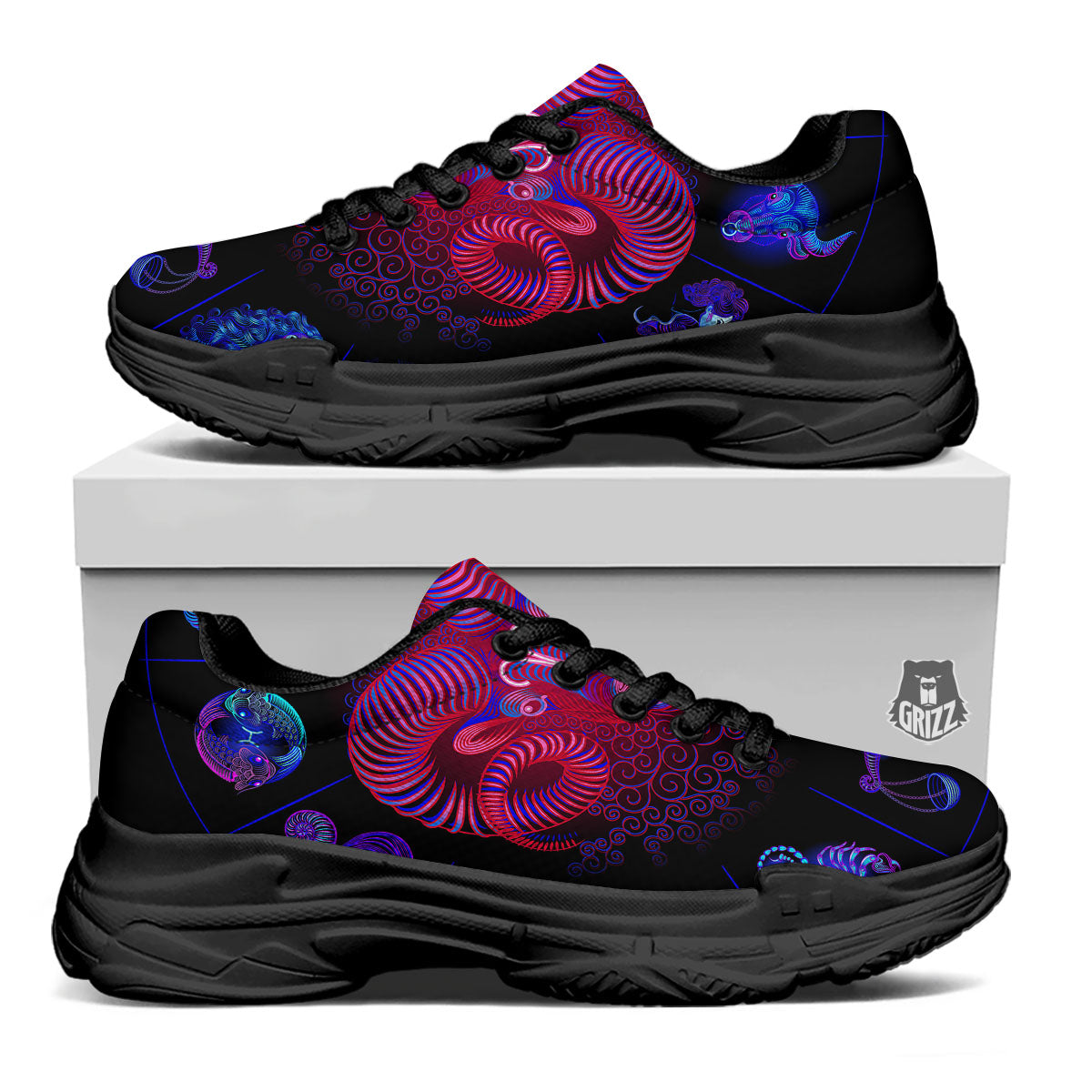 Astrological And Aries Signs Print Black Chunky Shoes-grizzshop