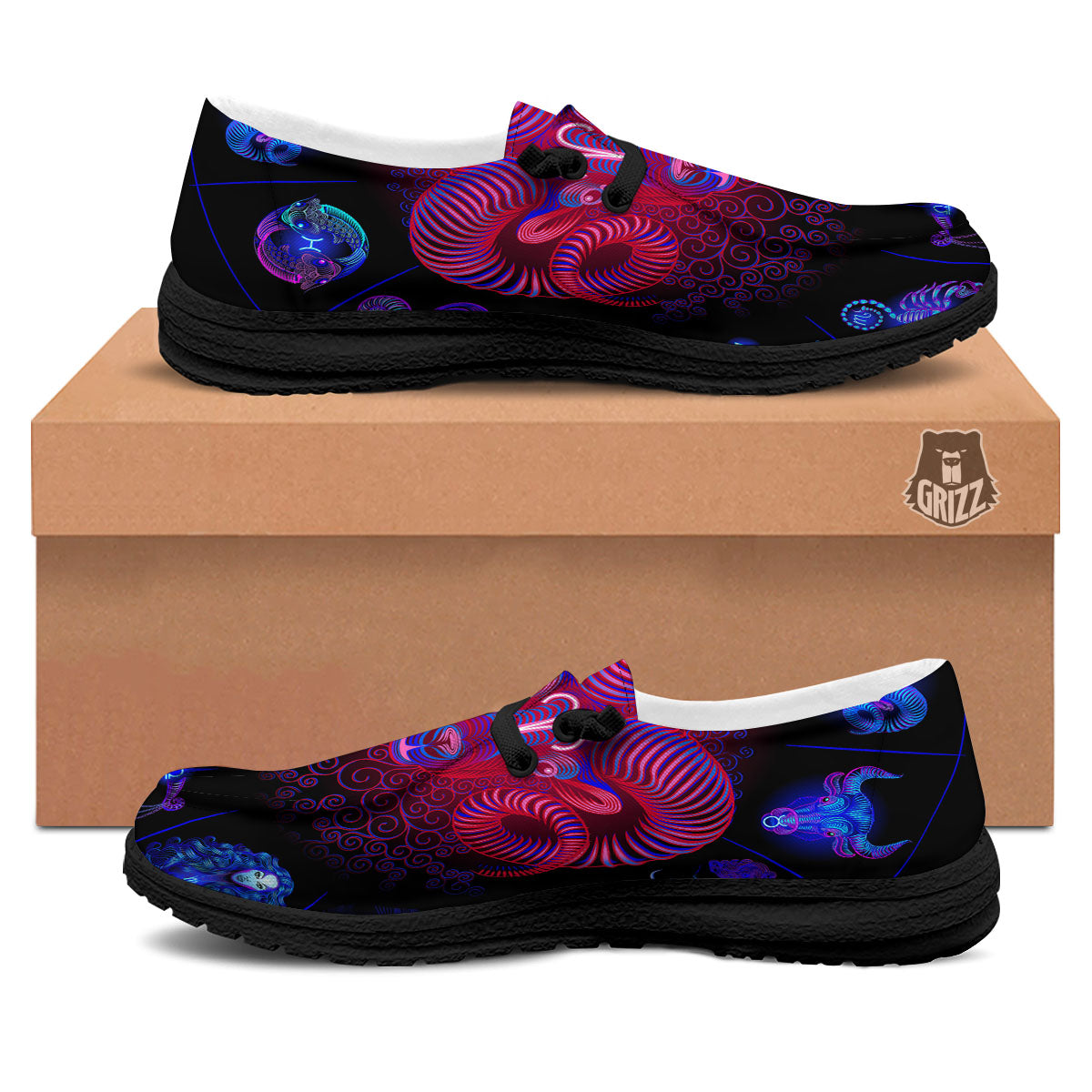 Astrological And Aries Signs Print Black Loafers-grizzshop
