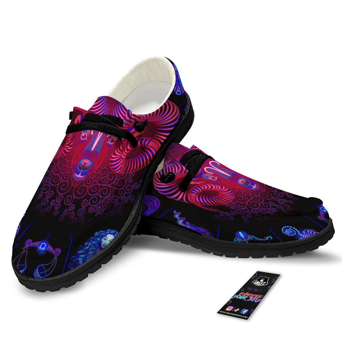Astrological And Aries Signs Print Black Loafers-grizzshop