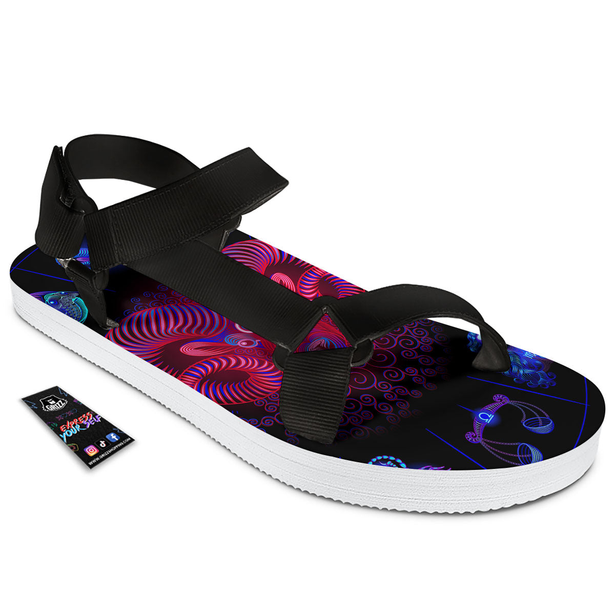 Astrological And Aries Signs Print Black Open Toe Sandals-grizzshop