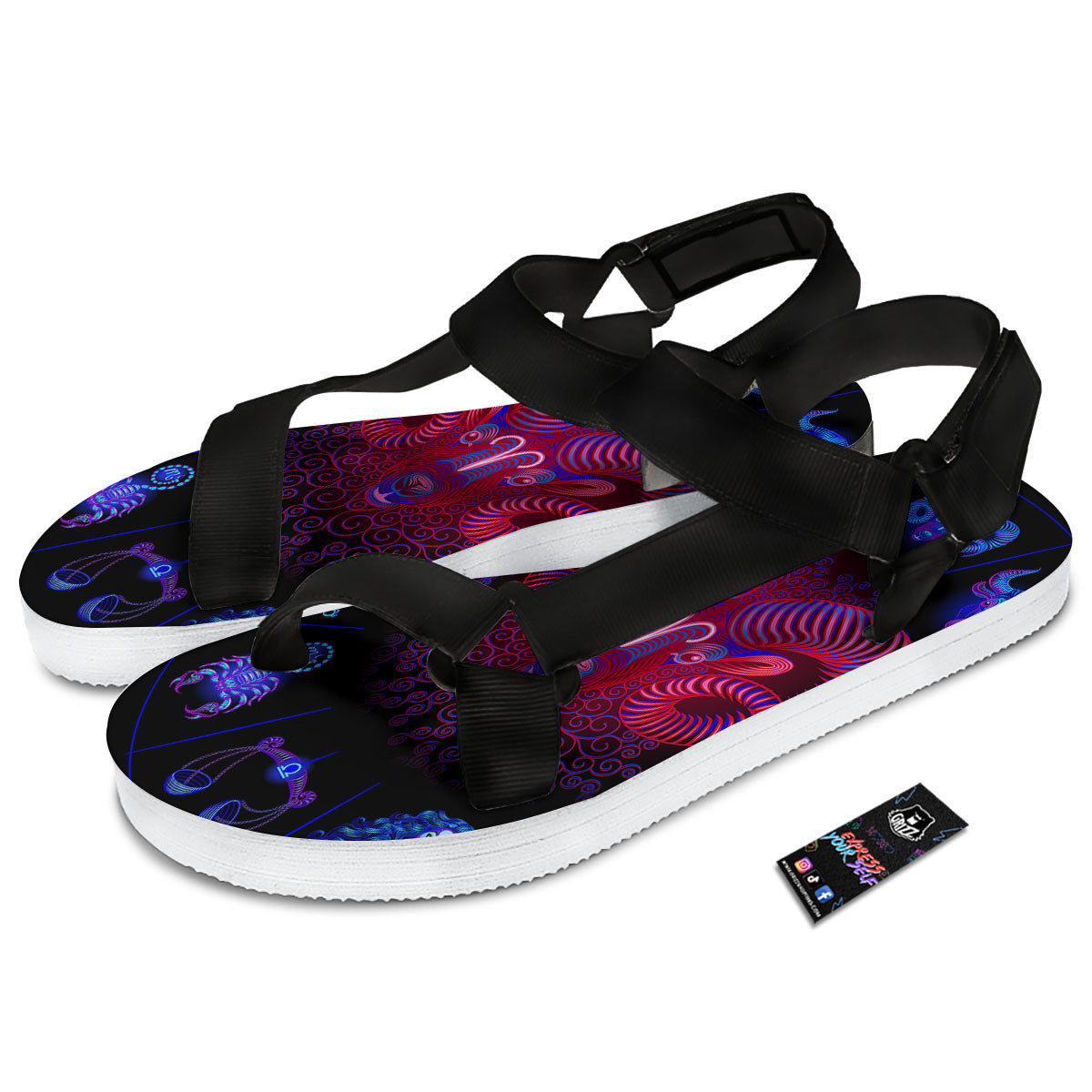 Astrological And Aries Signs Print Black Open Toe Sandals-grizzshop