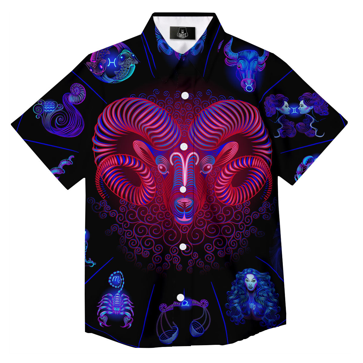 Astrological And Aries Signs Print Button Up Shirt-grizzshop