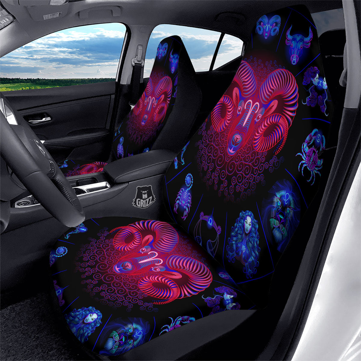 Astrological And Aries Signs Print Car Seat Covers-grizzshop