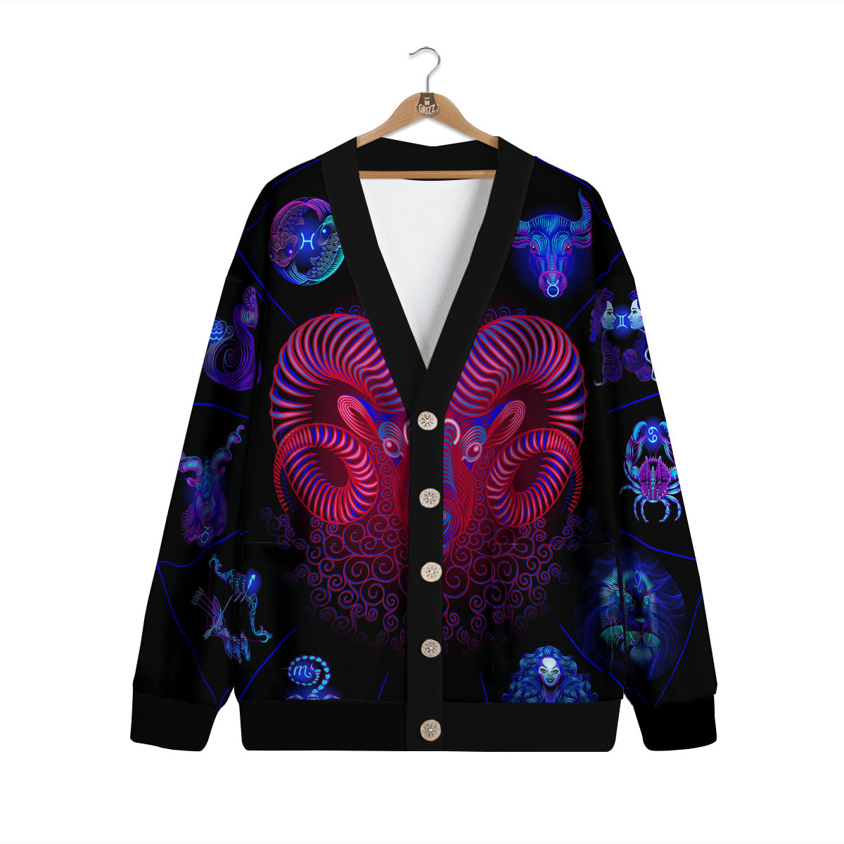 Astrological And Aries Signs Print Cardigan-grizzshop