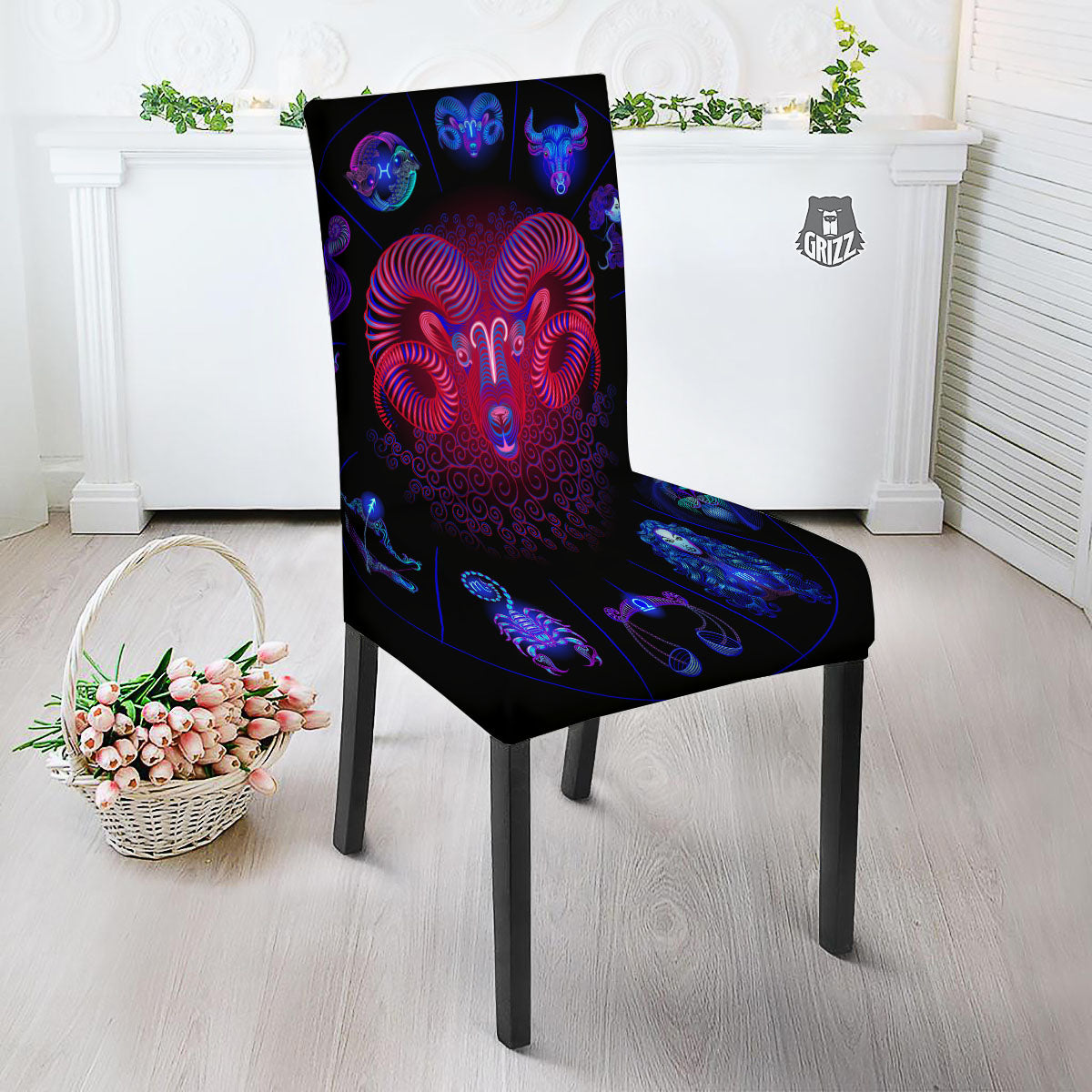 Astrological And Aries Signs Print Dining Chair Slipcover-grizzshop