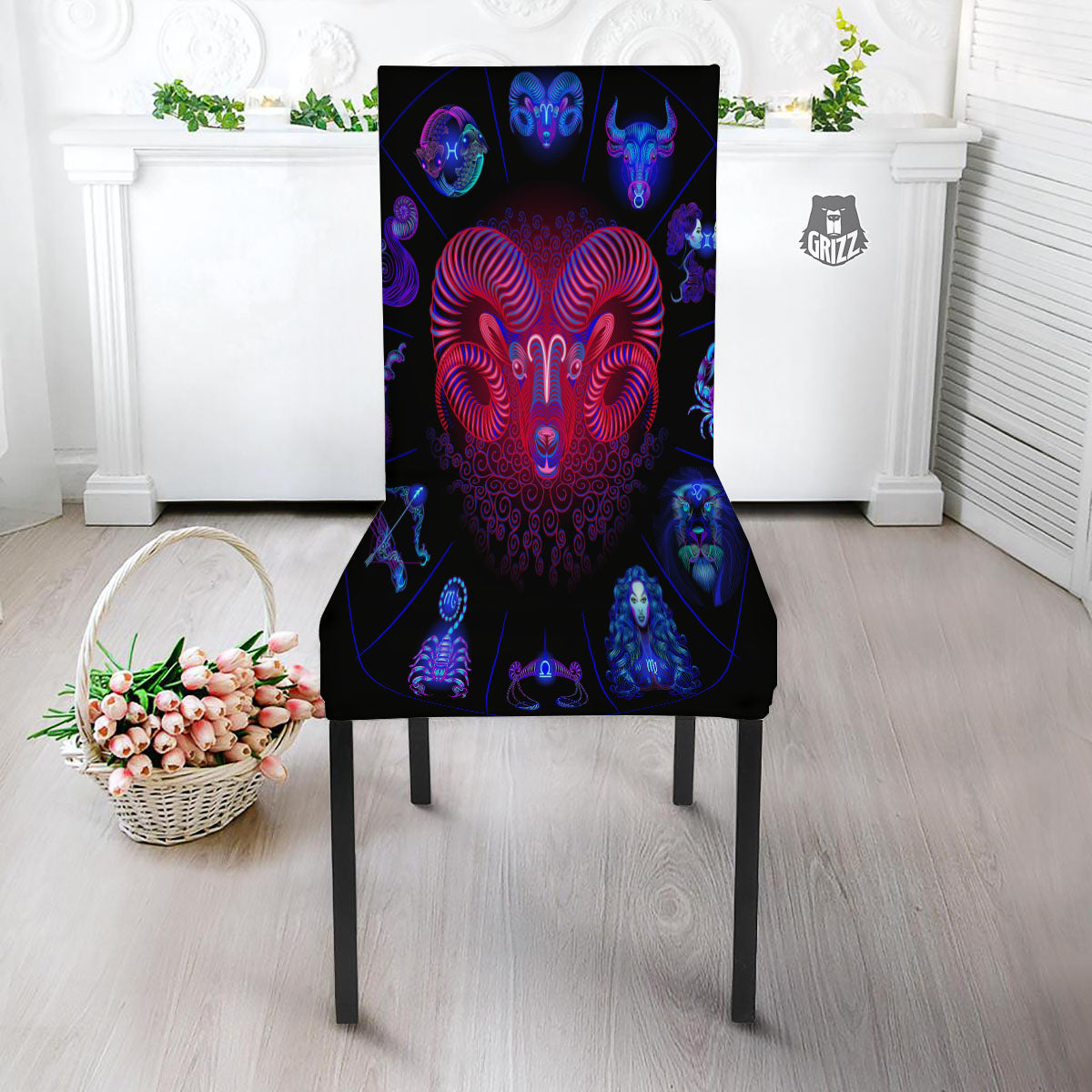 Astrological And Aries Signs Print Dining Chair Slipcover-grizzshop