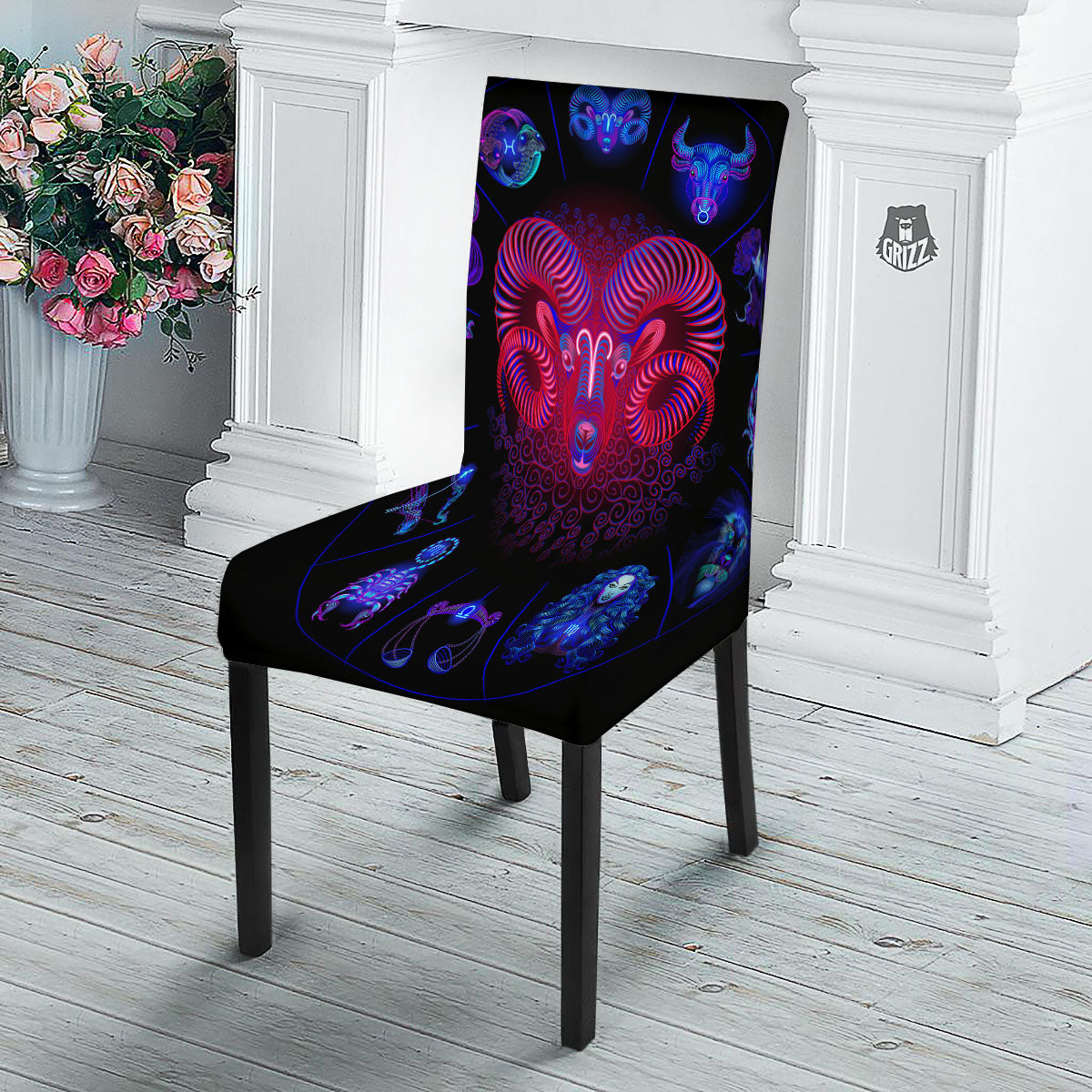Astrological And Aries Signs Print Dining Chair Slipcover-grizzshop