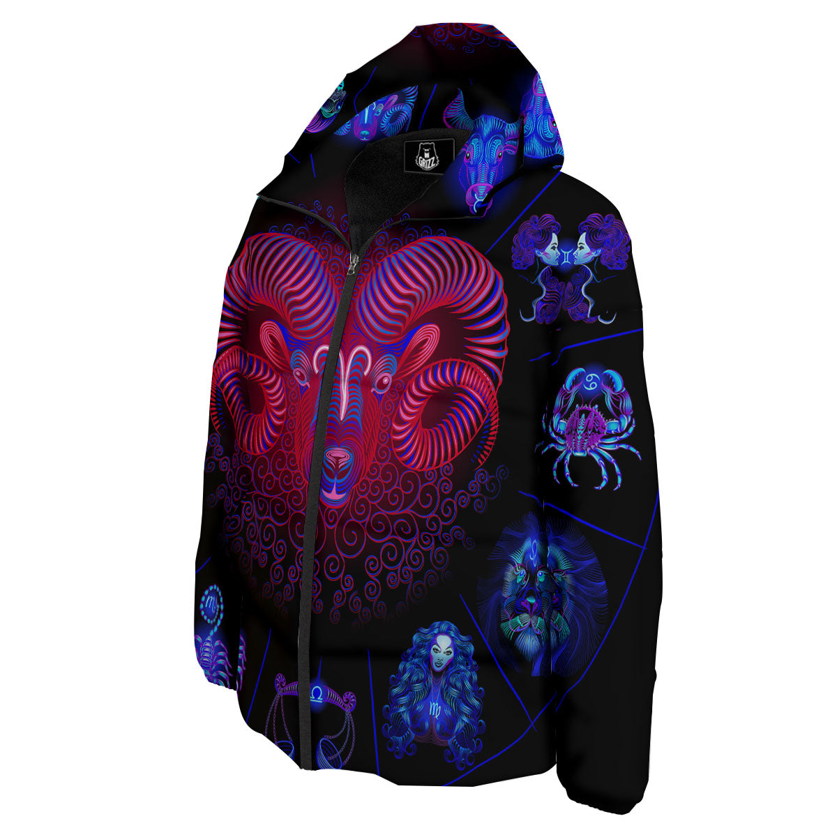 Astrological And Aries Signs Print Down Jacket-grizzshop