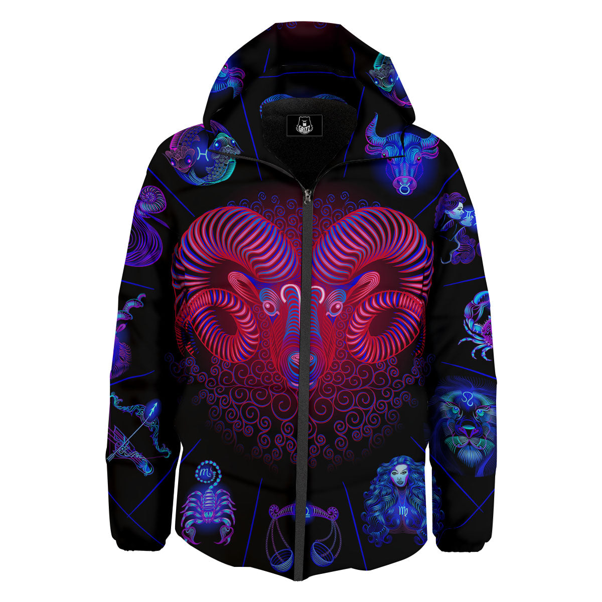 Astrological And Aries Signs Print Down Jacket-grizzshop