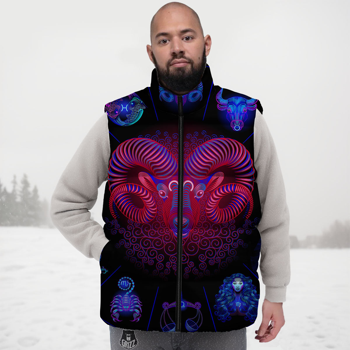 Astrological And Aries Signs Print Down Vest