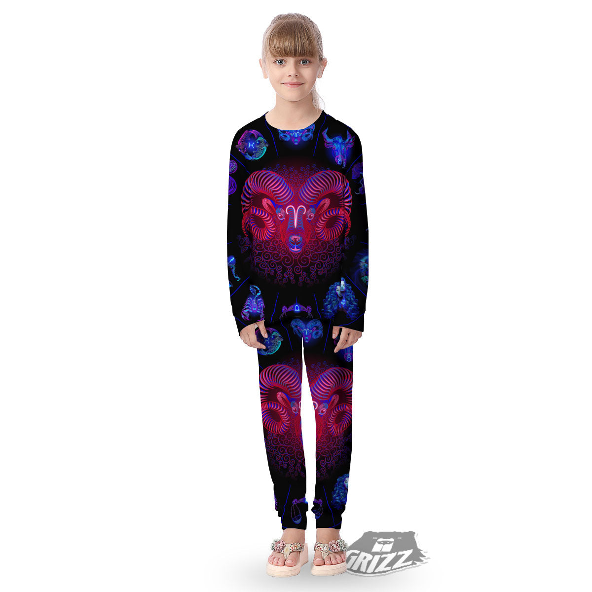 Astrological And Aries Signs Print Kid's Pajamas-grizzshop