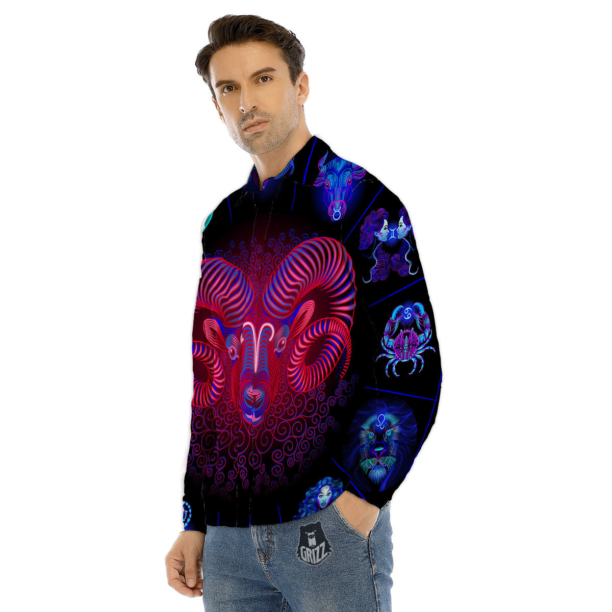Astrological And Aries Signs Print Men's Dress Shirts-grizzshop