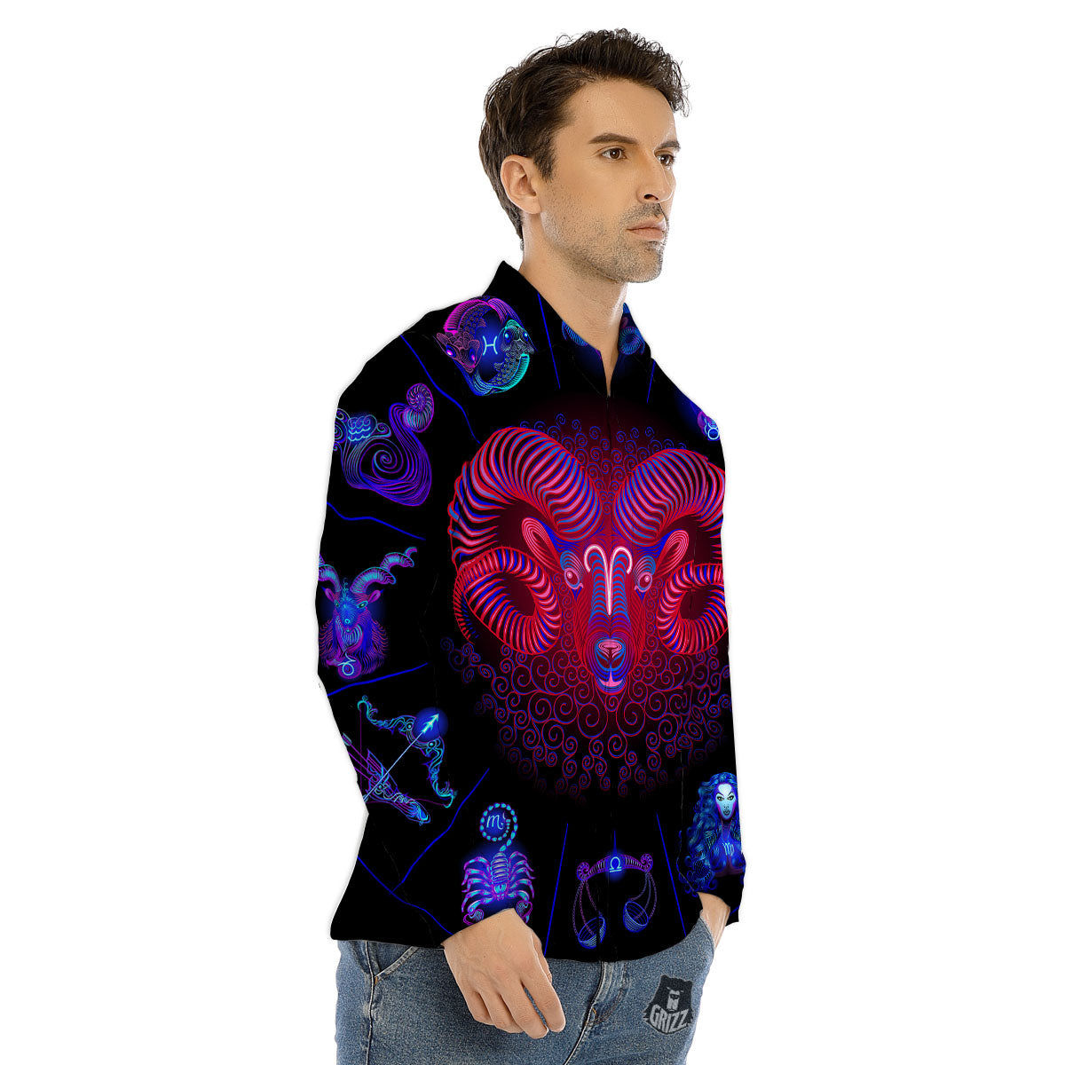 Astrological And Aries Signs Print Men's Dress Shirts-grizzshop