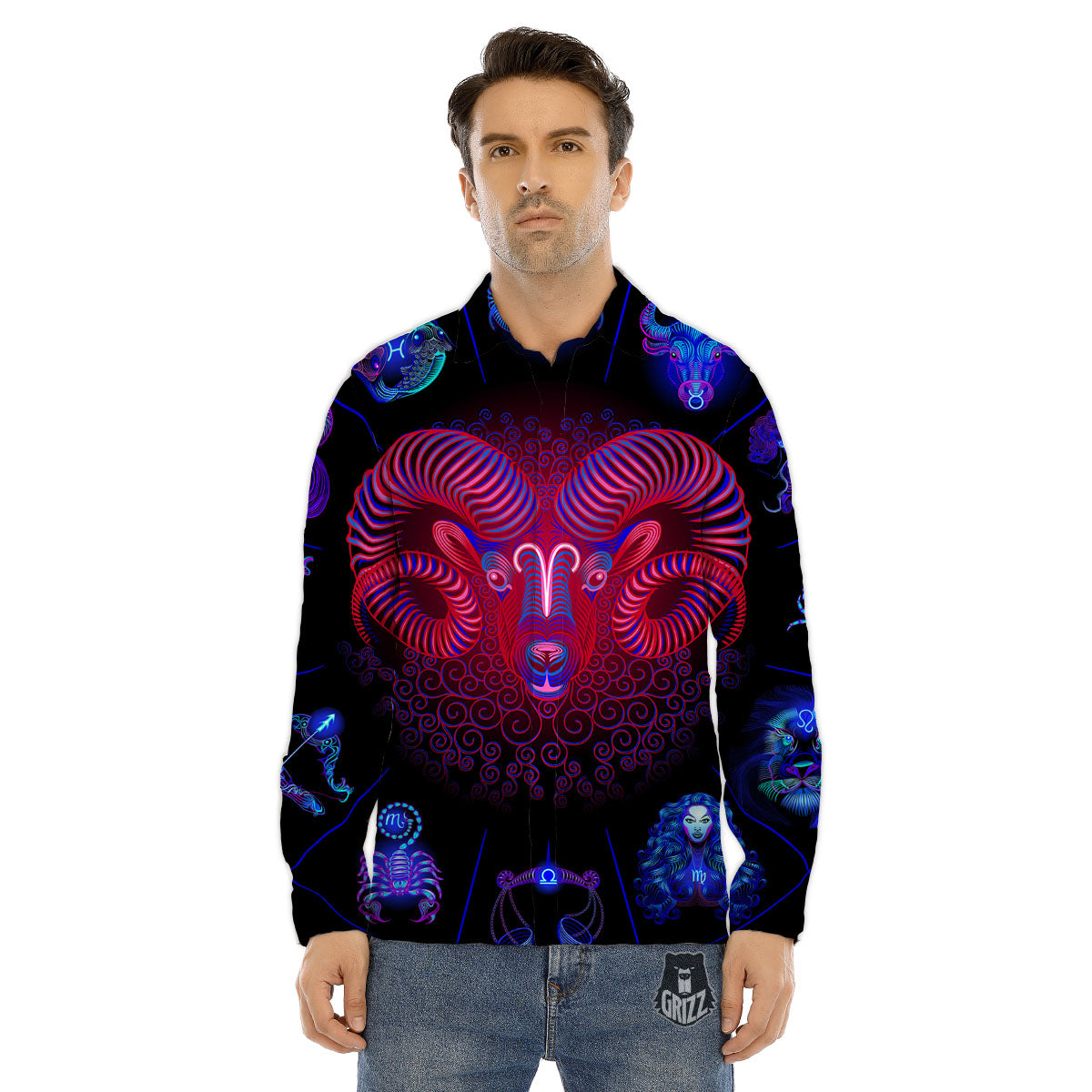 Astrological And Aries Signs Print Men's Dress Shirts-grizzshop