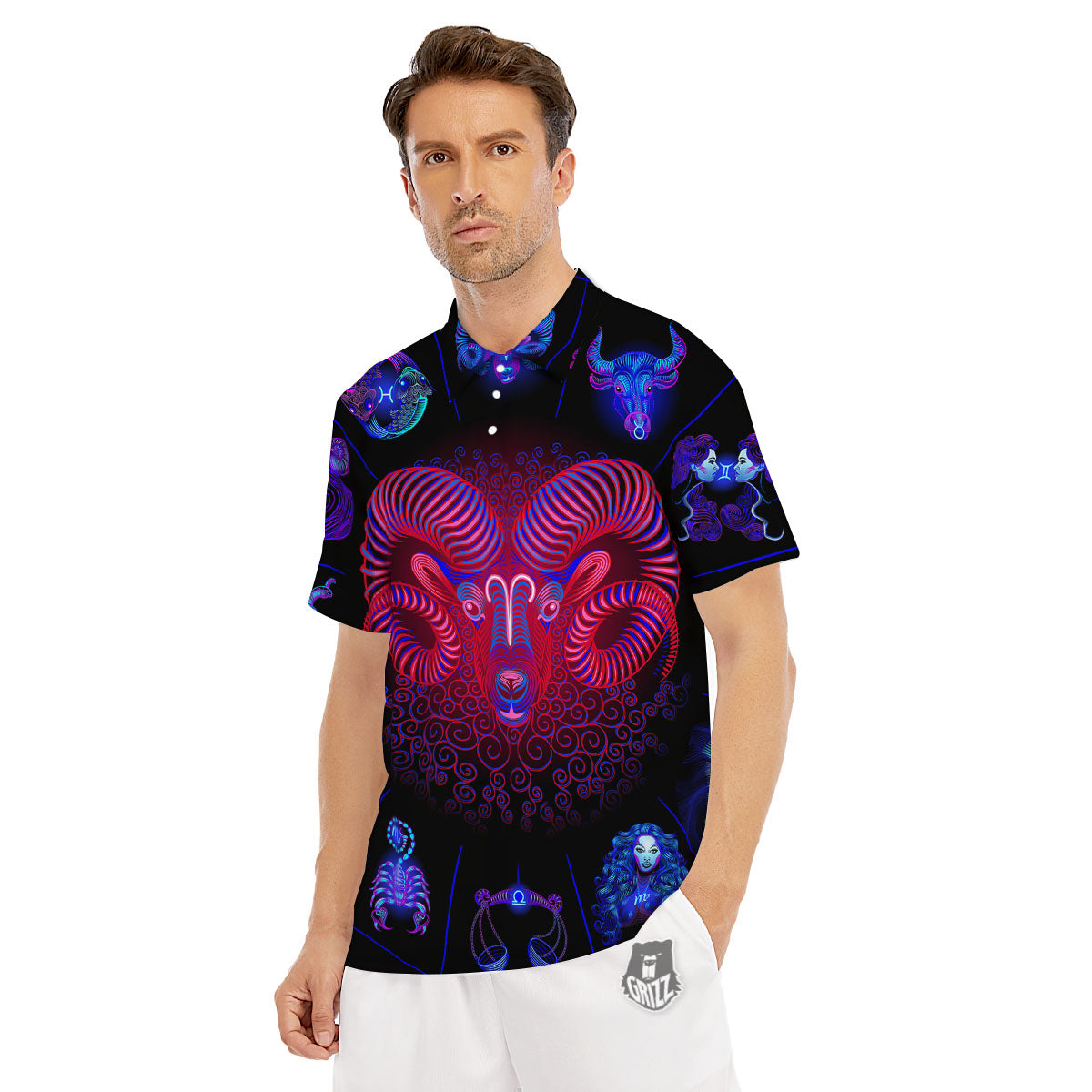 Astrological And Aries Signs Print Men's Golf Shirts-grizzshop