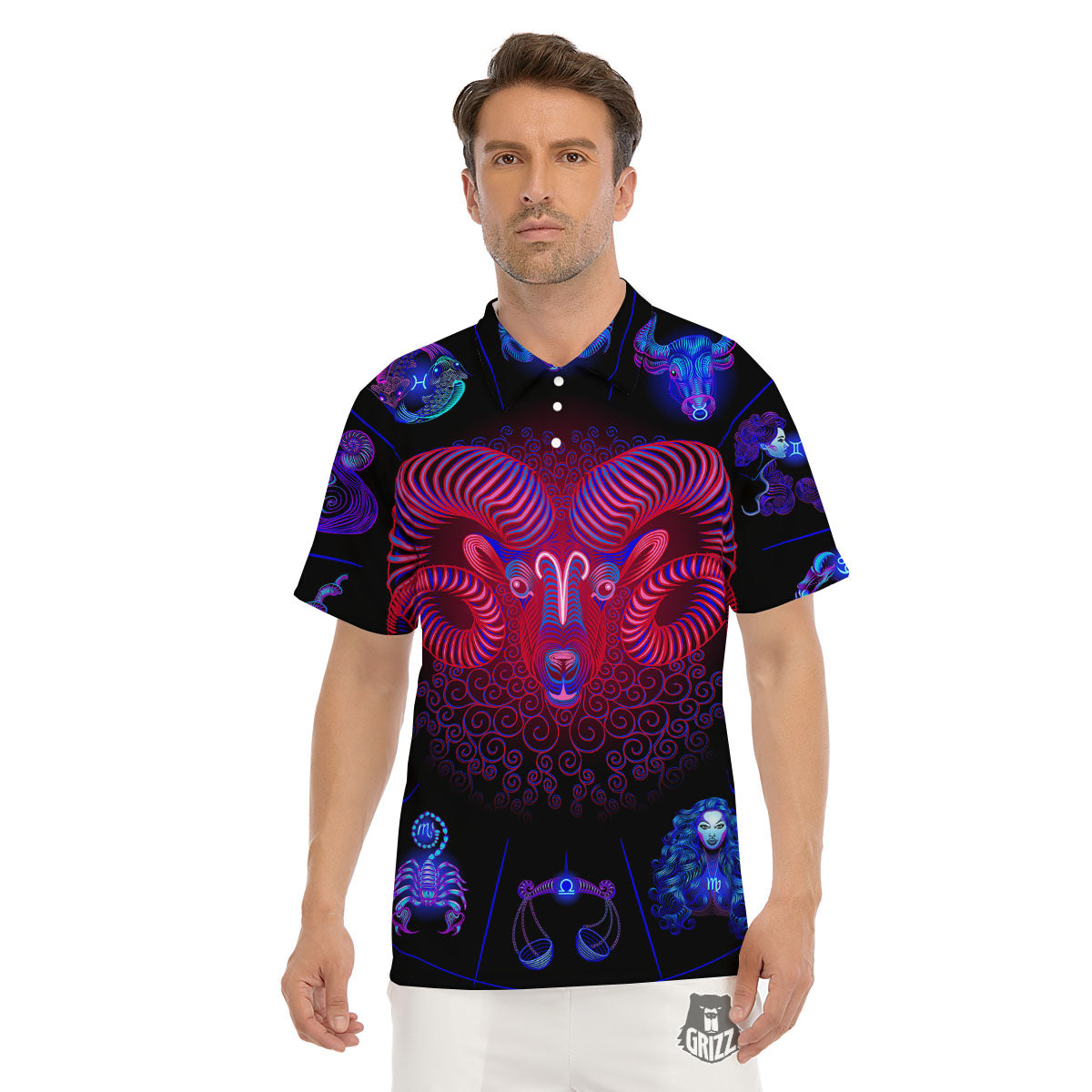 Astrological And Aries Signs Print Men's Golf Shirts-grizzshop