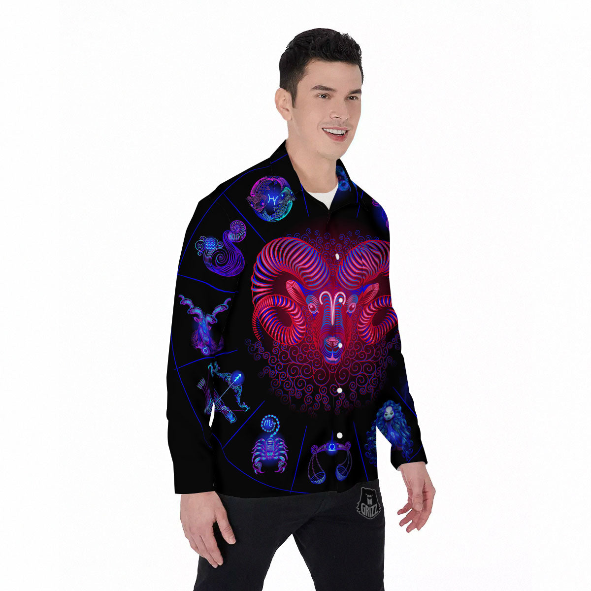 Astrological And Aries Signs Print Men's Long Sleeve Shirts-grizzshop