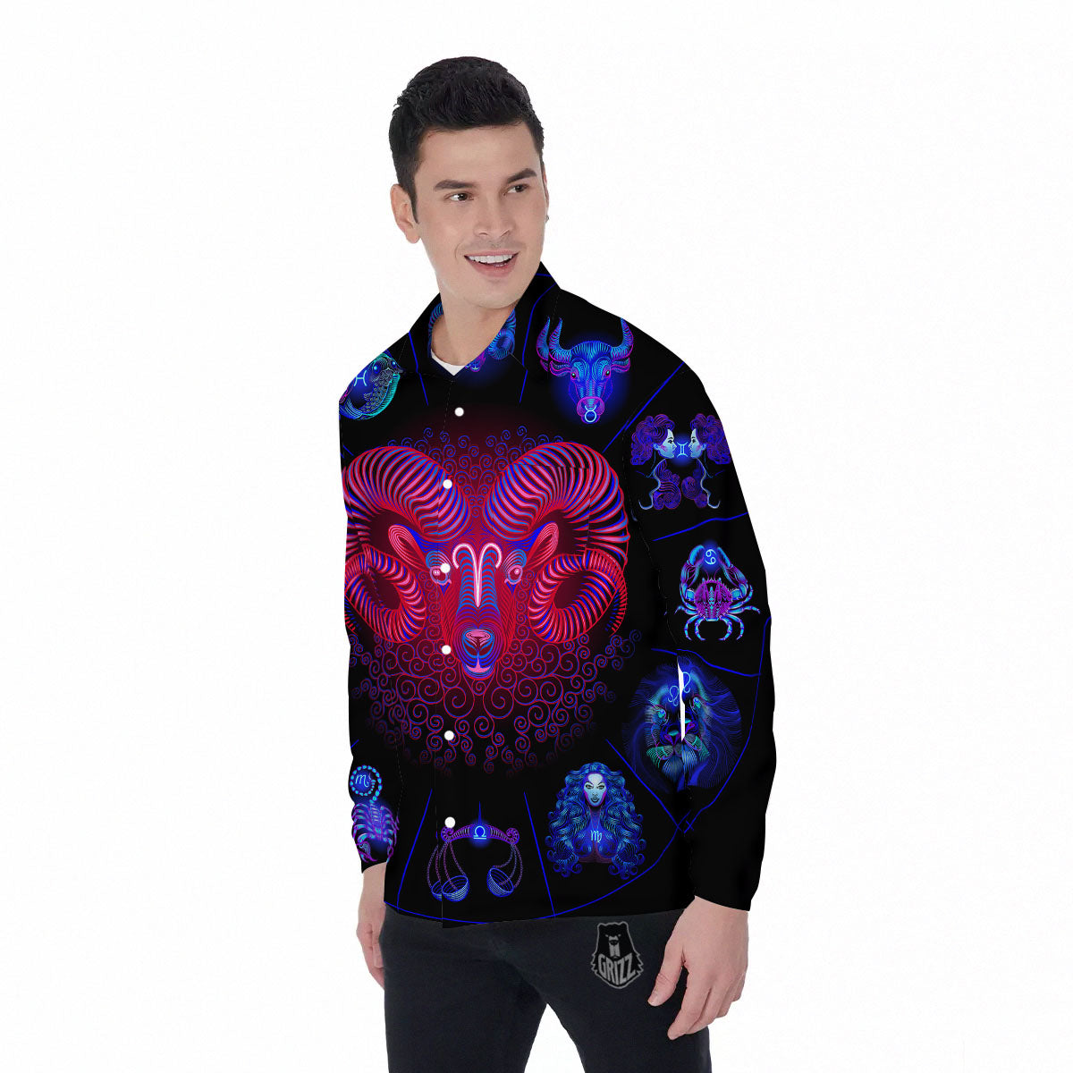 Astrological And Aries Signs Print Men's Long Sleeve Shirts-grizzshop