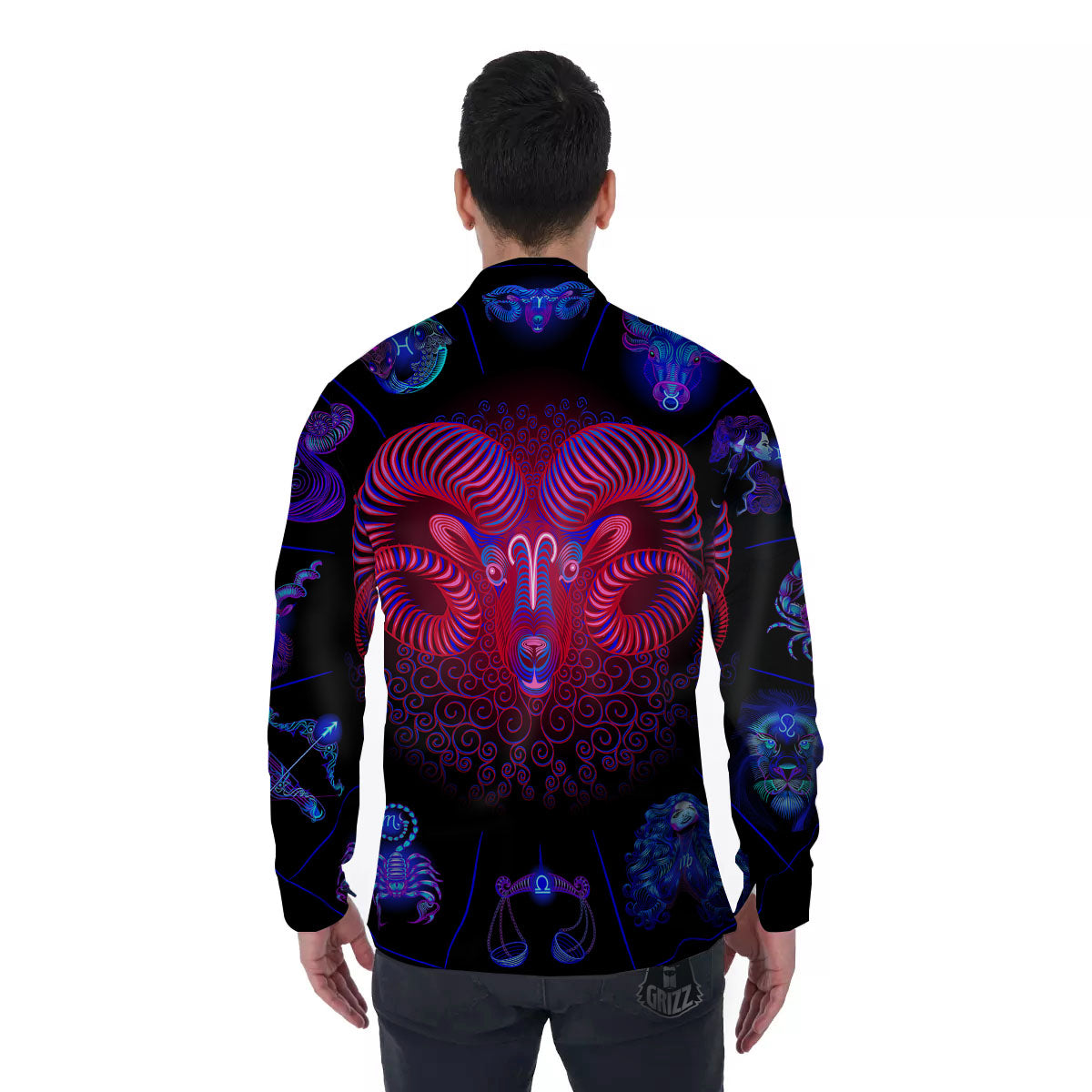 Astrological And Aries Signs Print Men's Long Sleeve Shirts-grizzshop