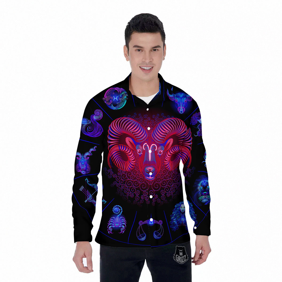 Astrological And Aries Signs Print Men's Long Sleeve Shirts-grizzshop