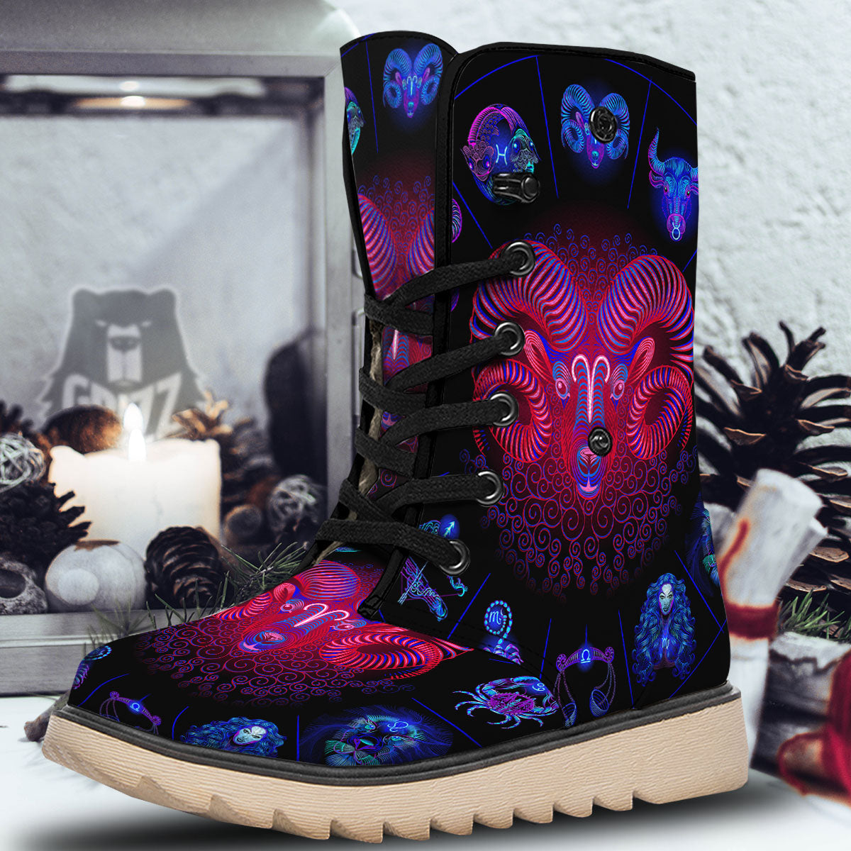 Astrological And Aries Signs Print Snow Boots-grizzshop