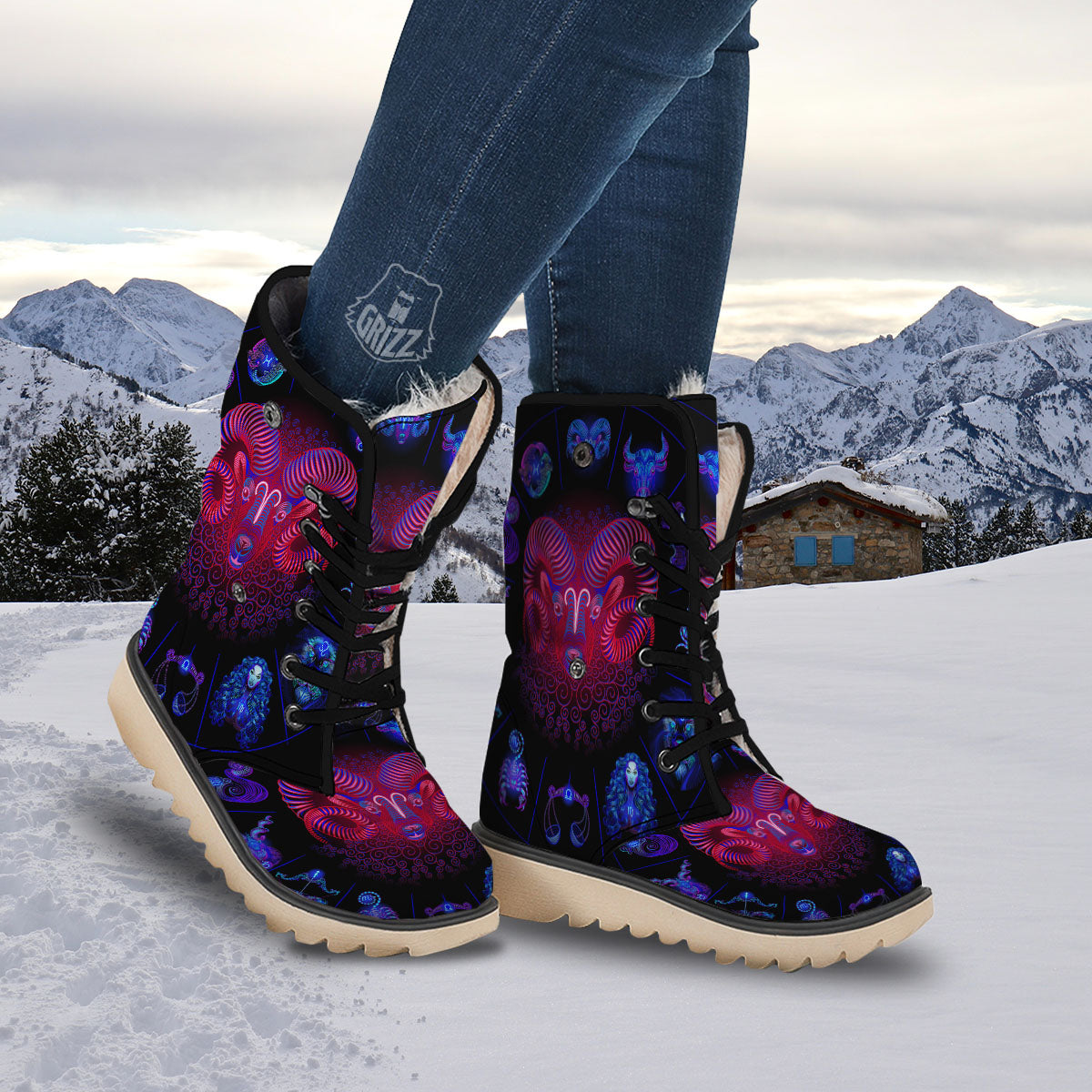 Astrological And Aries Signs Print Snow Boots-grizzshop