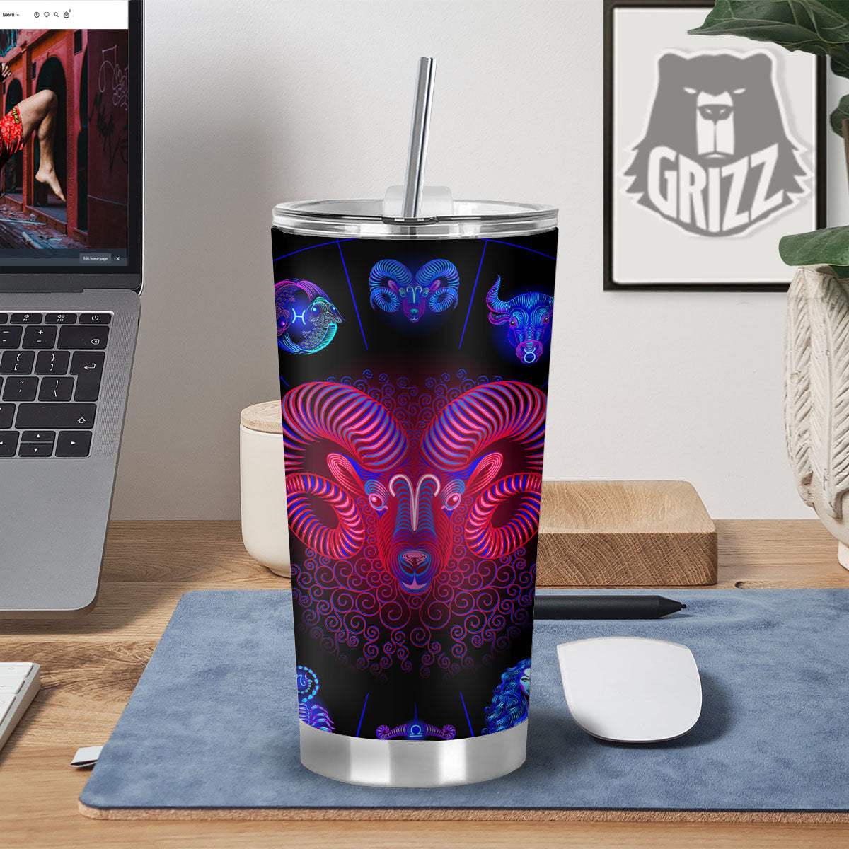 Astrological And Aries Signs Print Tumbler-grizzshop