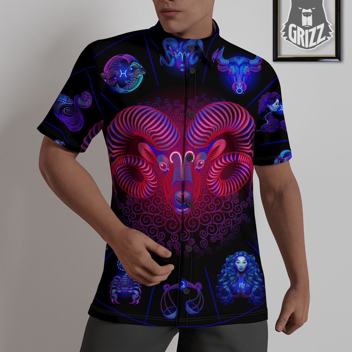 Astrological And Aries Signs Print Untucked Shirts-grizzshop