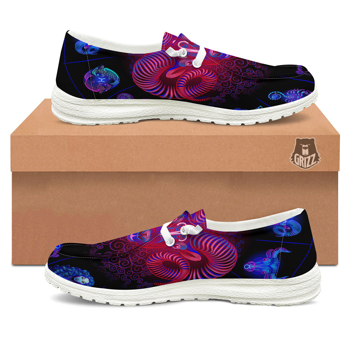 Astrological And Aries Signs Print White Loafers-grizzshop