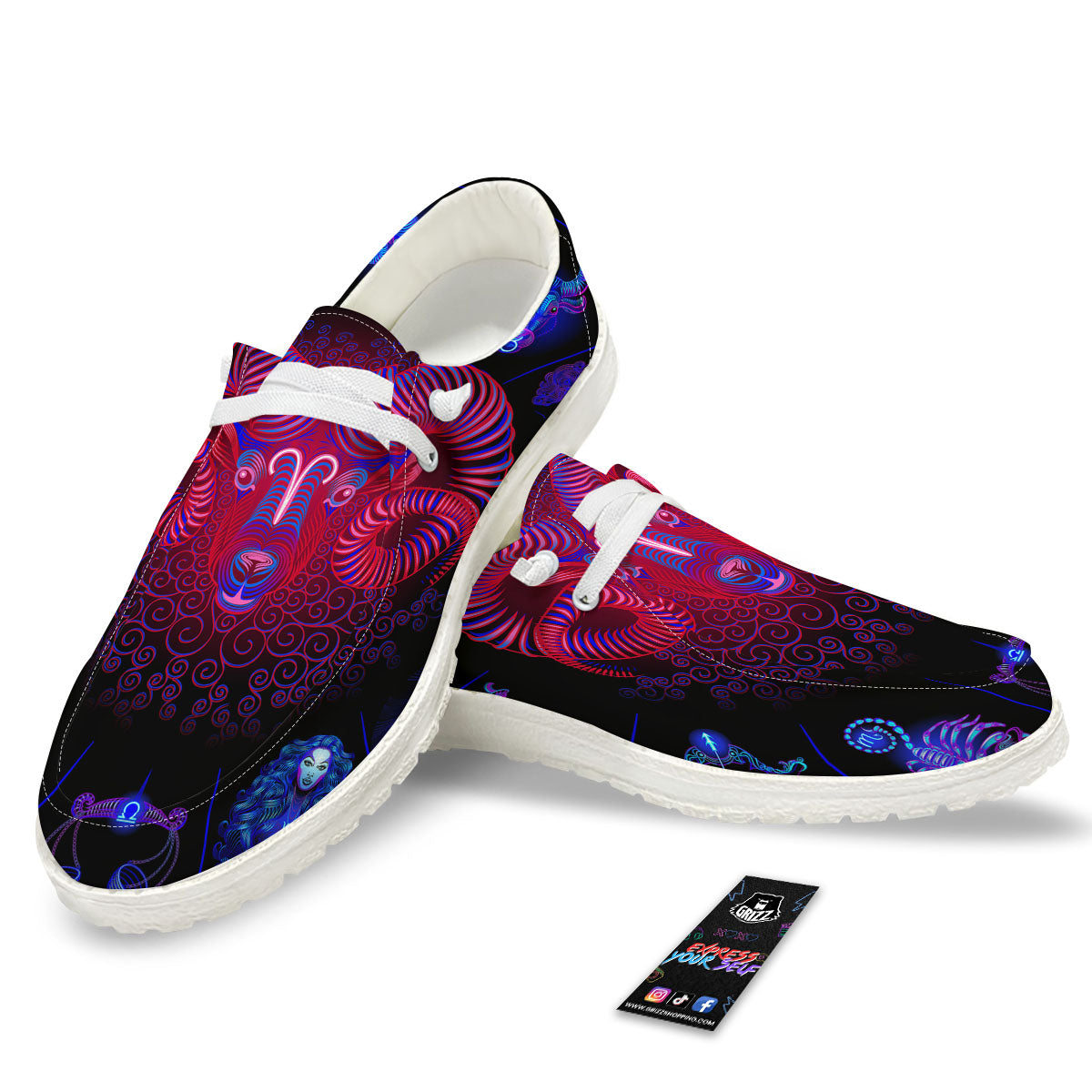 Astrological And Aries Signs Print White Loafers-grizzshop