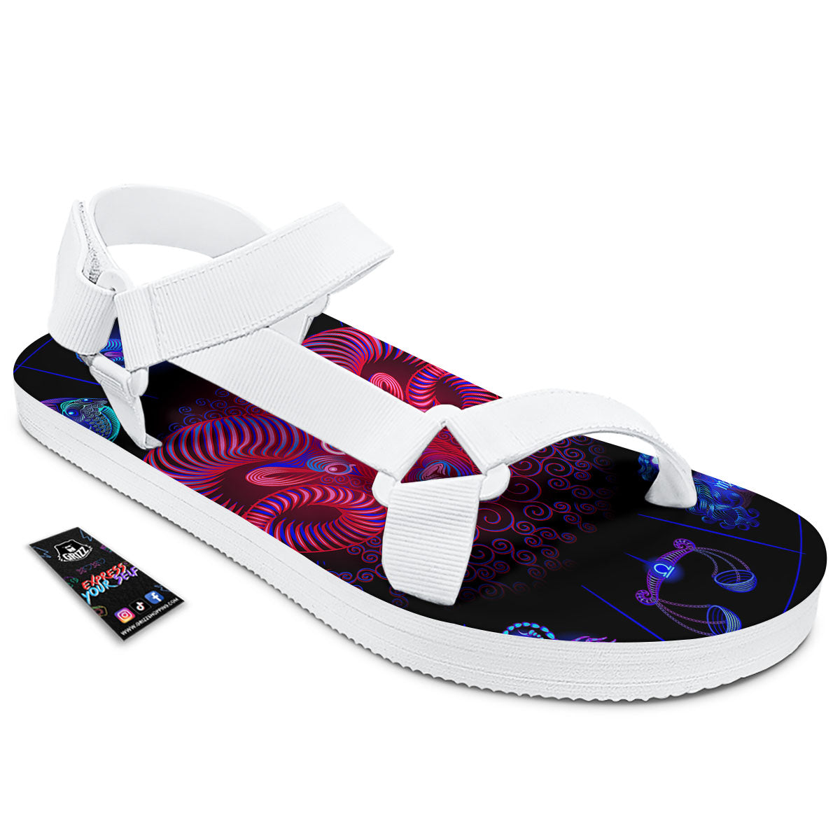 Astrological And Aries Signs Print White Open Toe Sandals-grizzshop