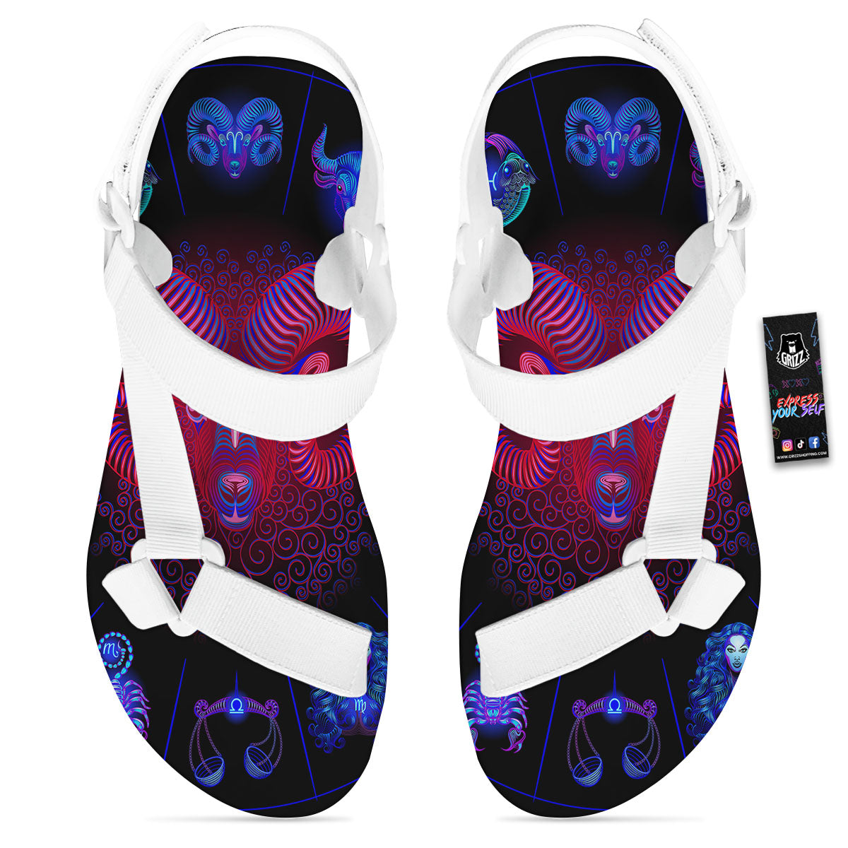 Astrological And Aries Signs Print White Open Toe Sandals-grizzshop