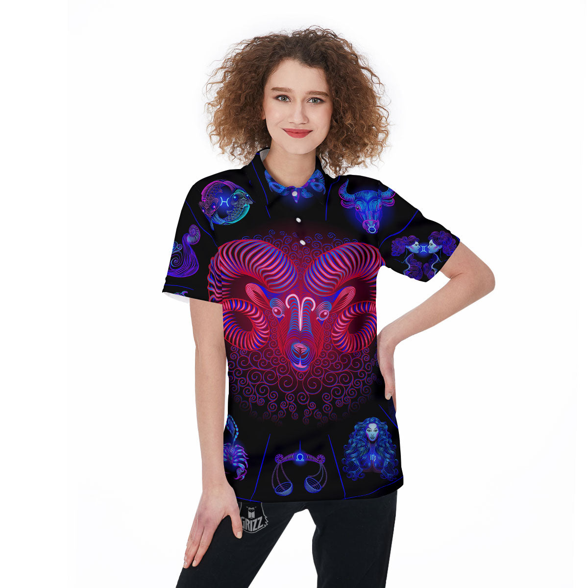 Astrological And Aries Signs Print Women's Golf Shirts-grizzshop