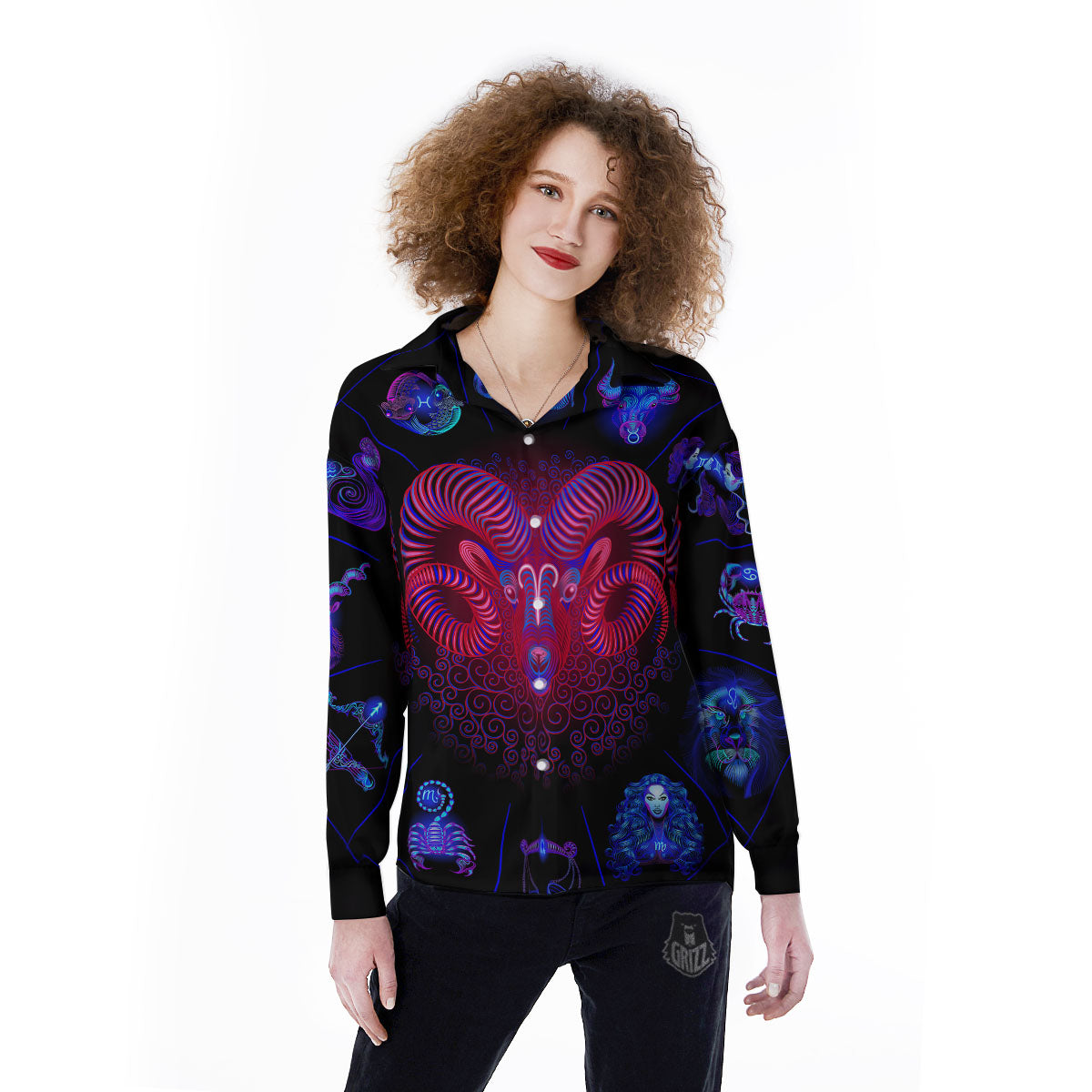 Astrological And Aries Signs Print Women's Long Sleeve Shirts-grizzshop