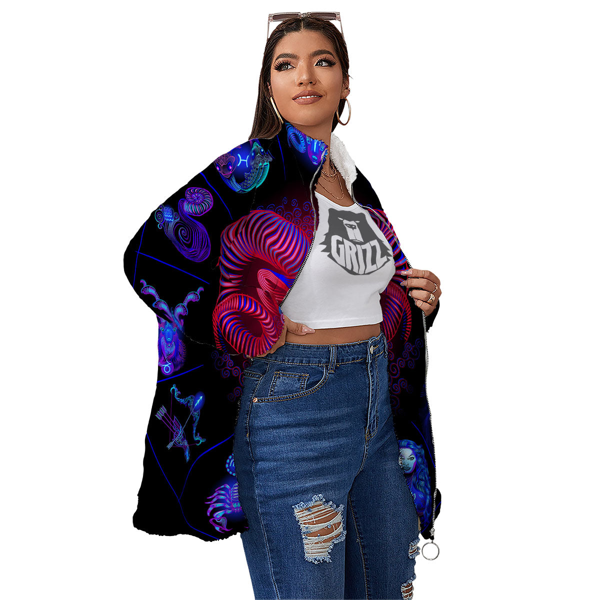 Astrological And Aries Signs Print Women's Sherpa Jacket-grizzshop