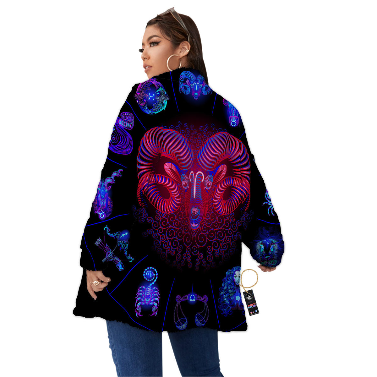 Astrological And Aries Signs Print Women's Sherpa Jacket-grizzshop