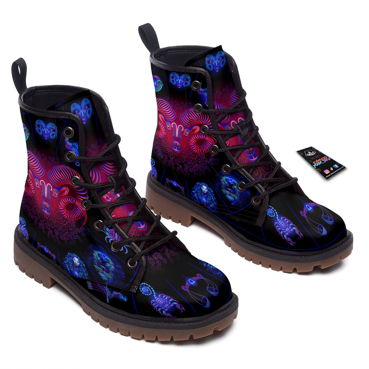 Astrological And Aries Signs Print Work Boots-grizzshop