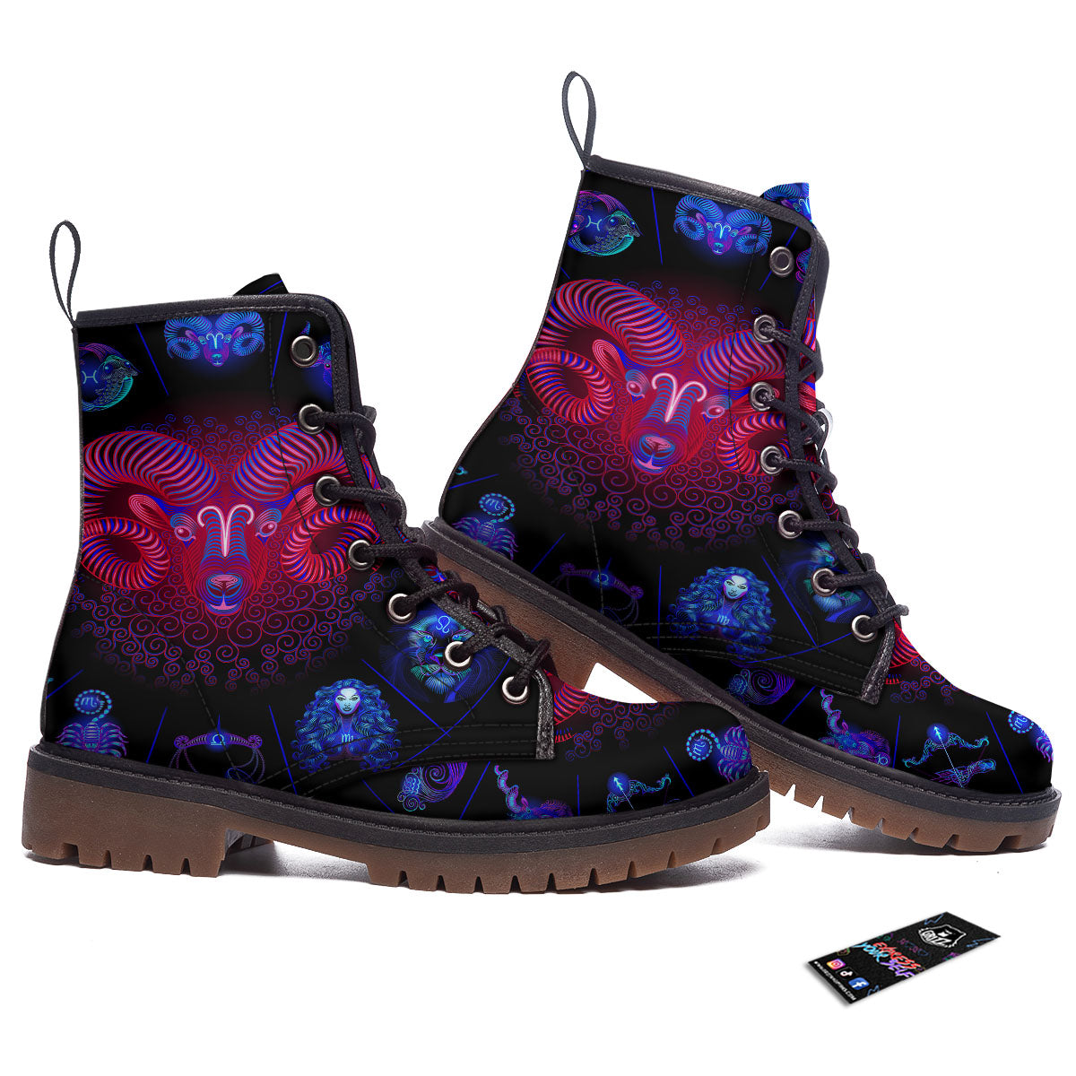 Astrological And Aries Signs Print Work Boots-grizzshop