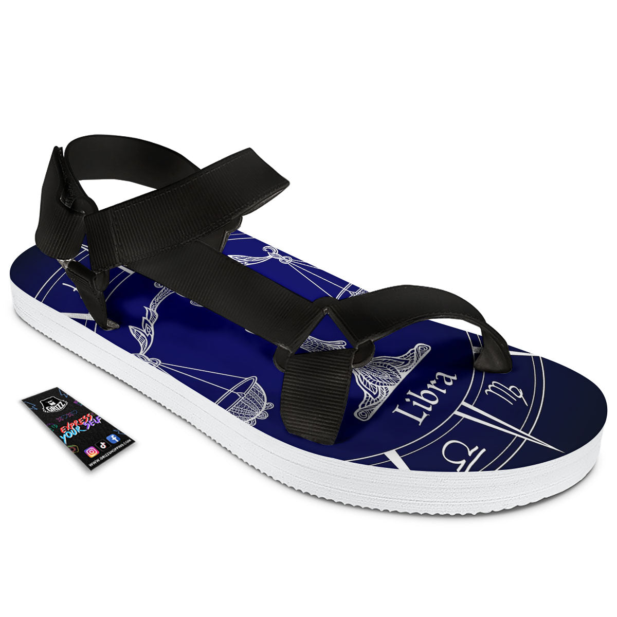 Astrological Libra Signs Libra Print Black Open Toe Sandals-grizzshop
