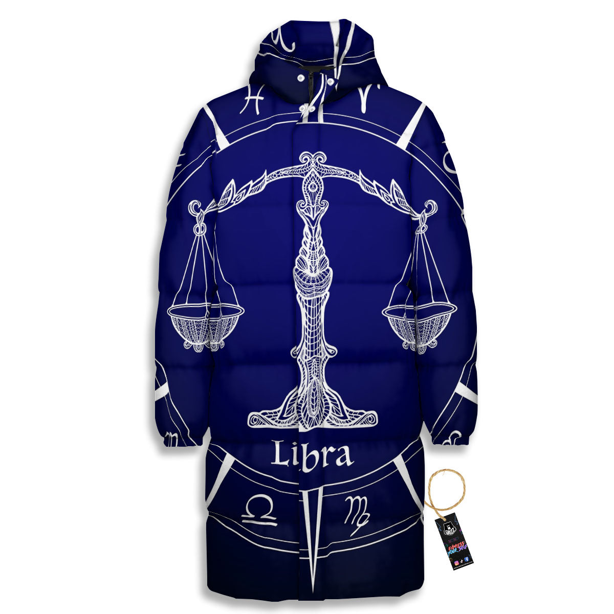 Astrological Libra Signs Libra Print Long Down Jacket-grizzshop