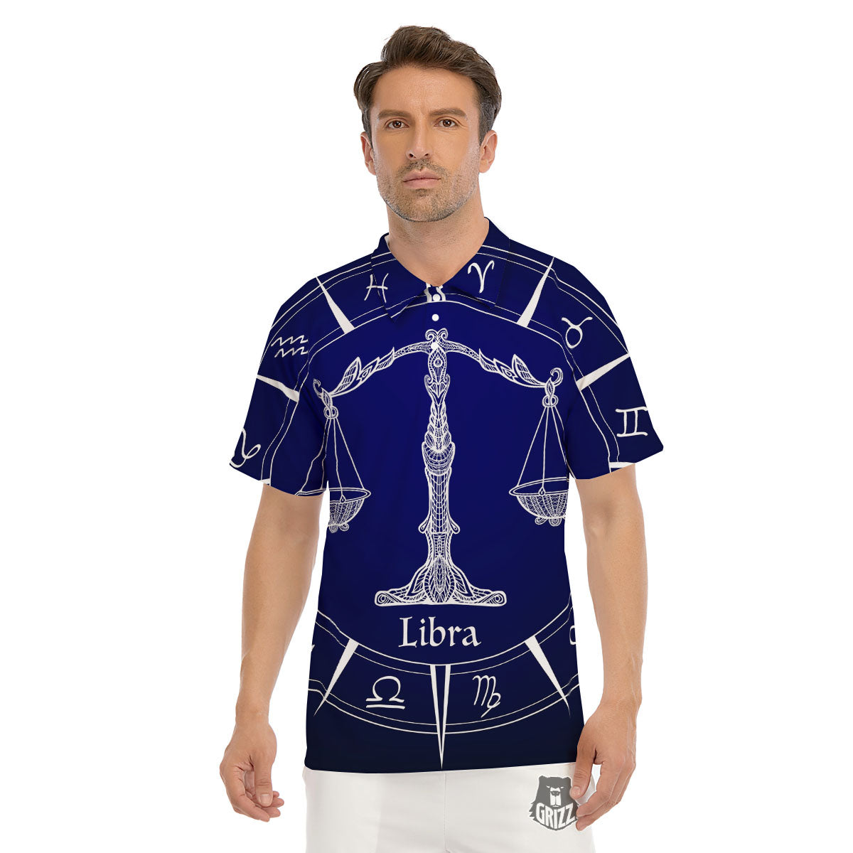 Astrological Libra Signs Libra Print Men's Golf Shirts-grizzshop
